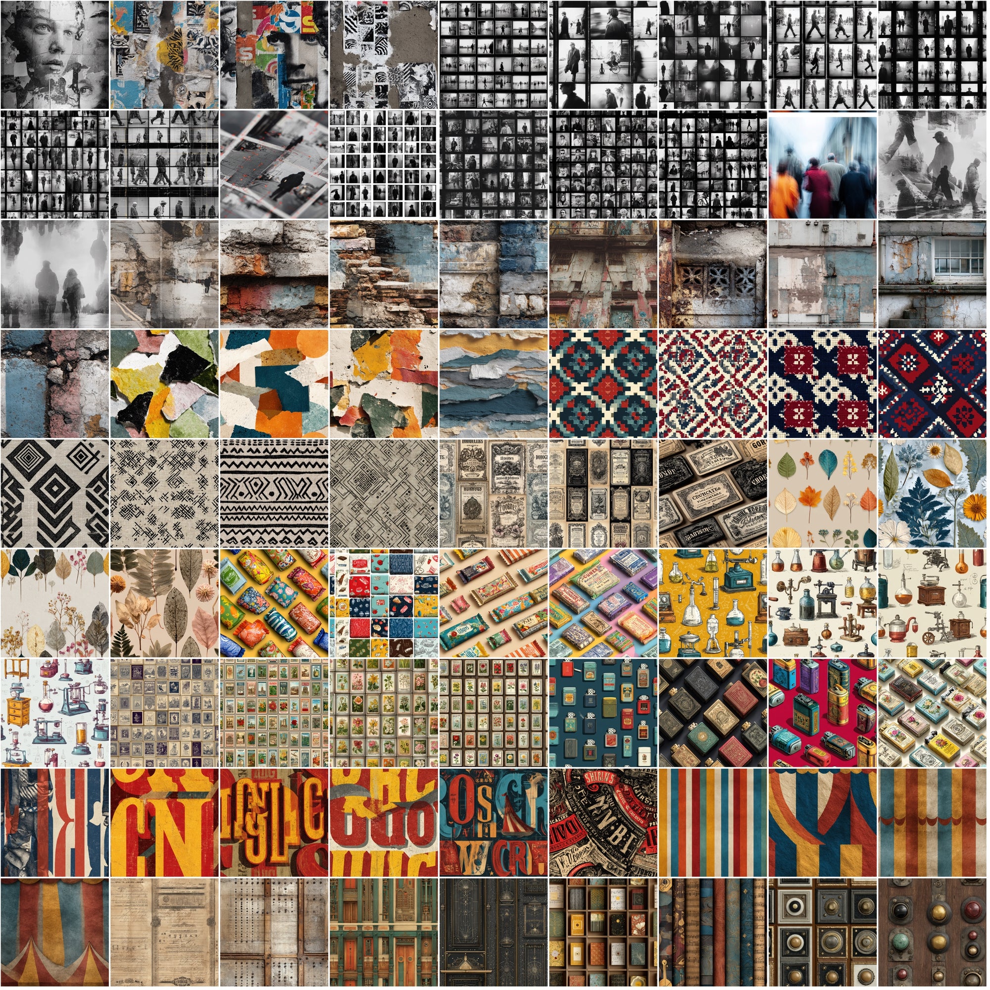 985 Seamless Patterns Bundle | JPG + PAT | Vintage, Retro, Grunge, Abstract & Modern Textures