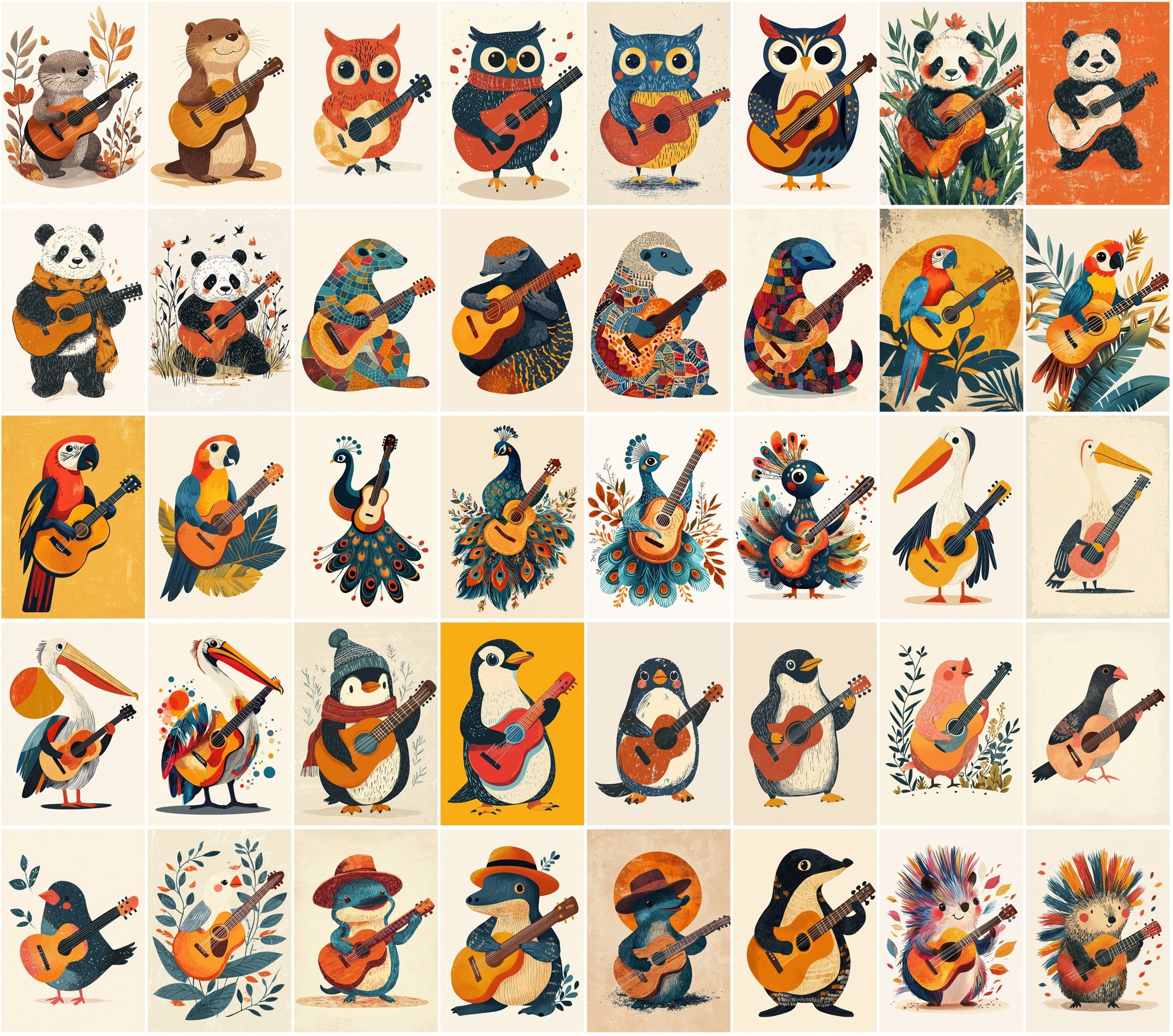 540 Cute Animal Guitar Illustrations