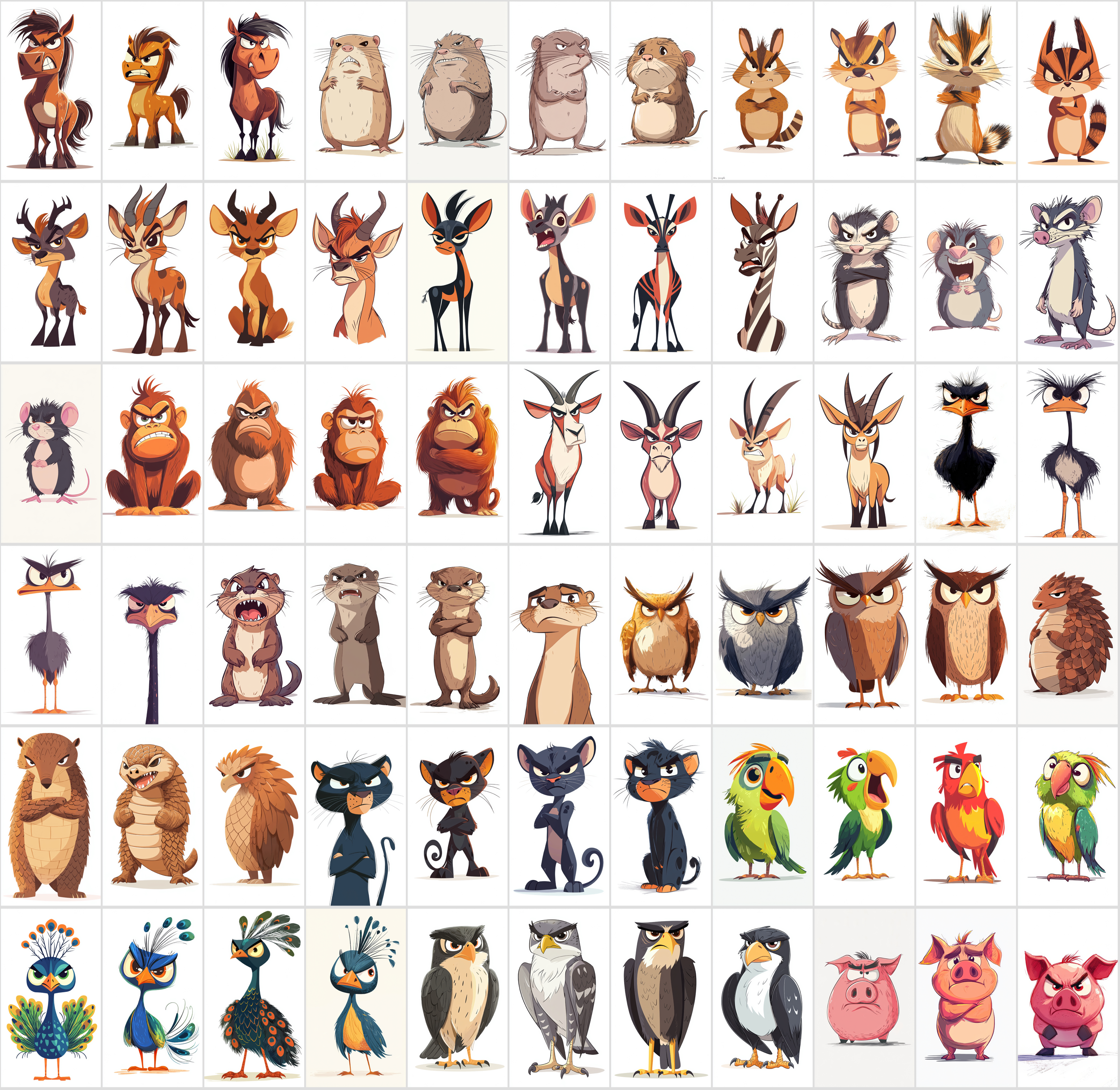 860 Angry Animals - Cartoon Style Clipart