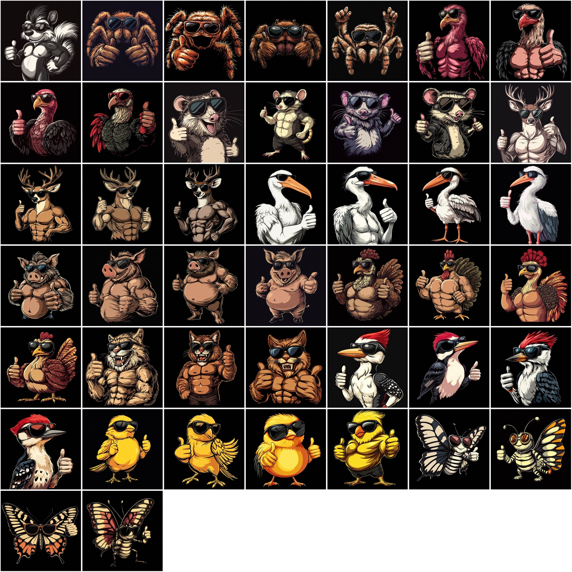 530 Cartoon Muscle Animals with Sunglasses