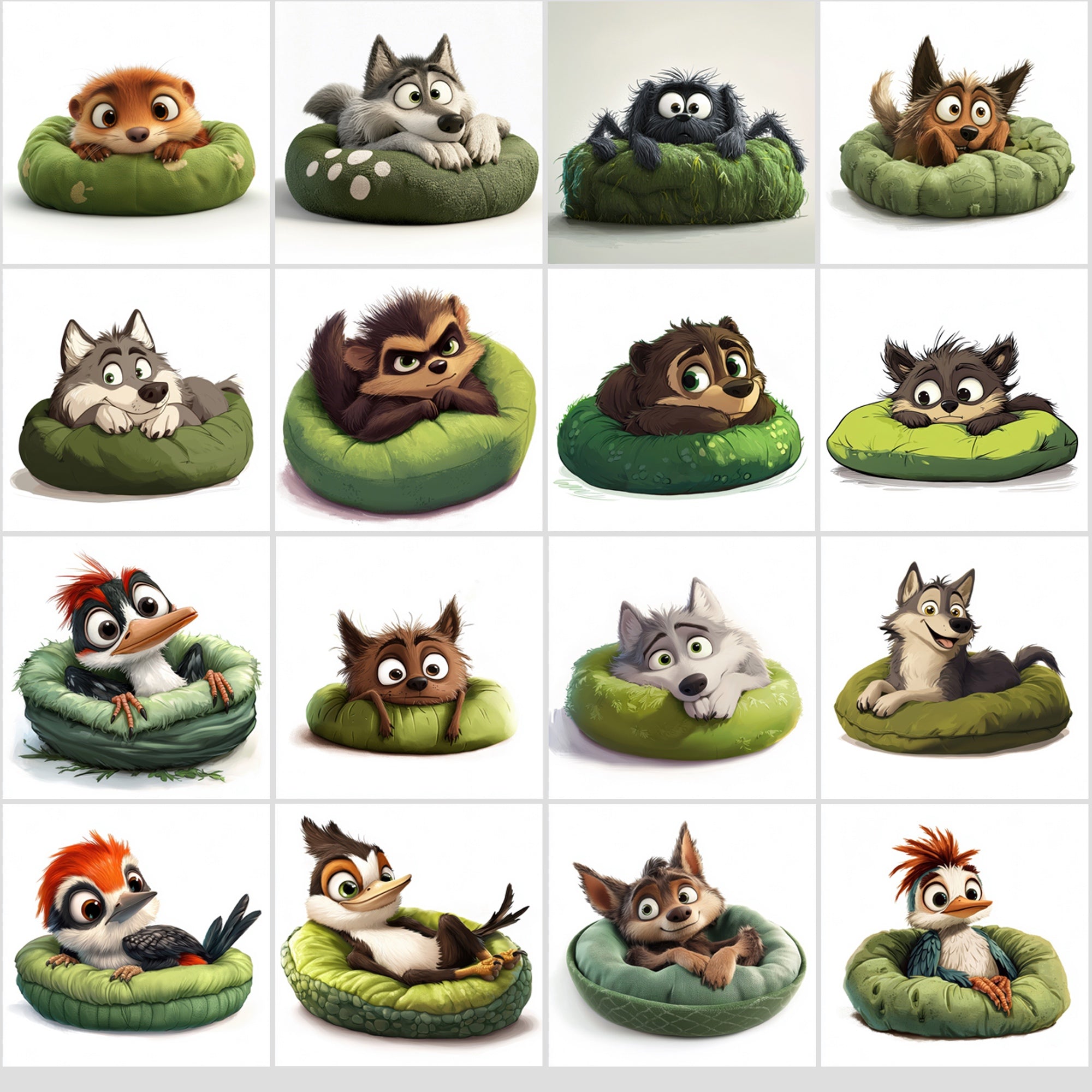 650 Adorable Lazy Animal Images on Green Pillow