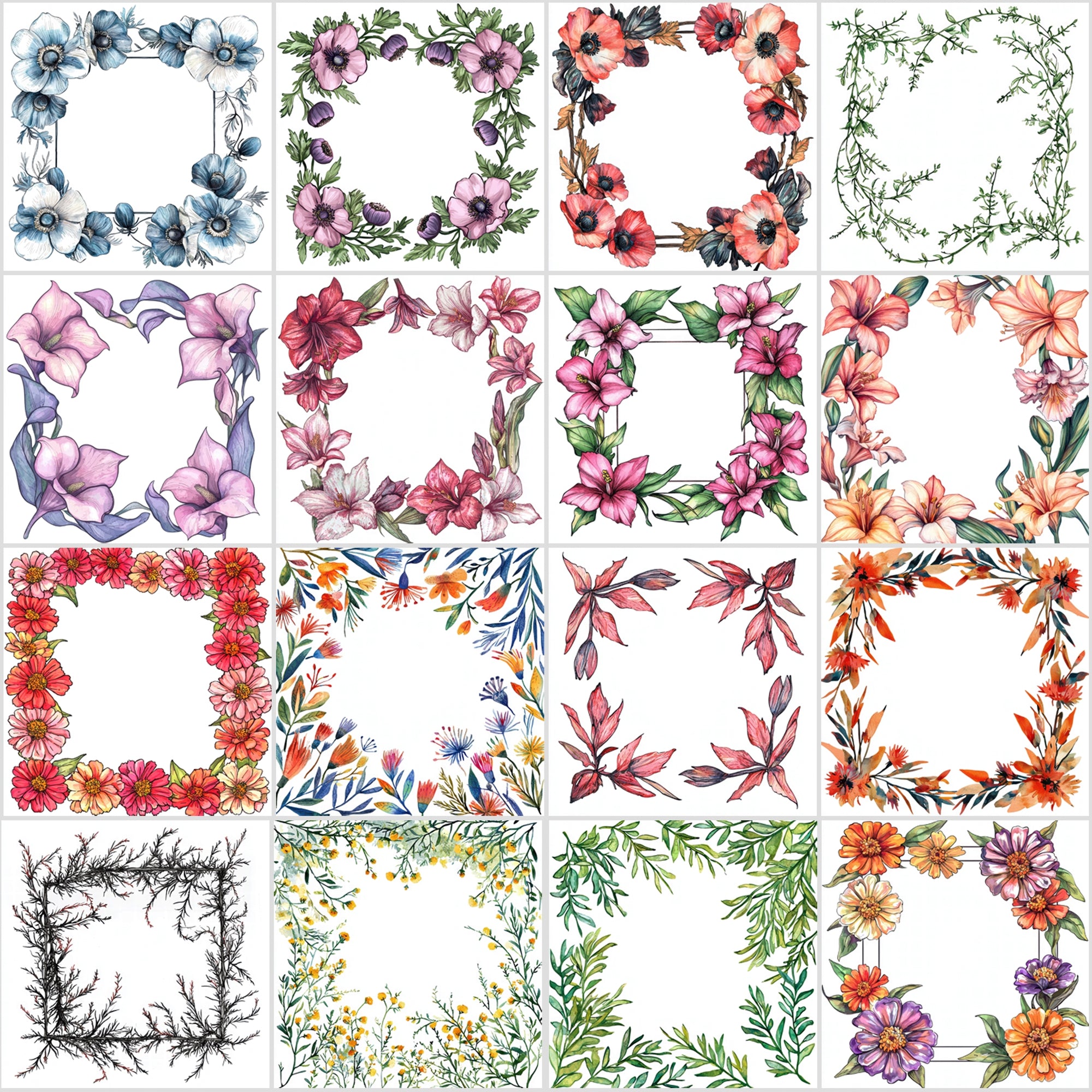 500 Floral Frame Images | Square Flower Borders | Commercial License