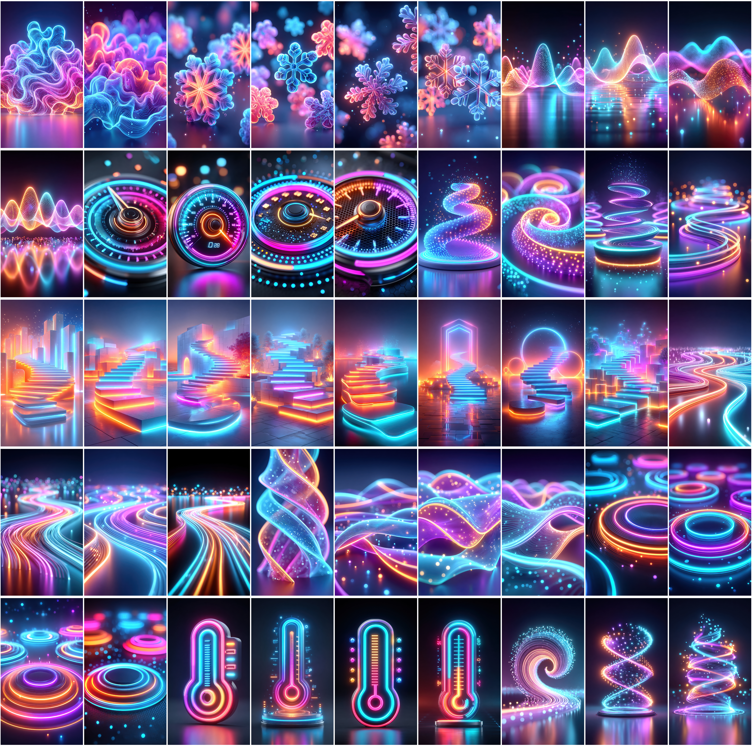 1140 Neon Abstract Backgrounds – 3D Futuristic Blue & Pink Light Renders | Vertical & Horizontal JPGs