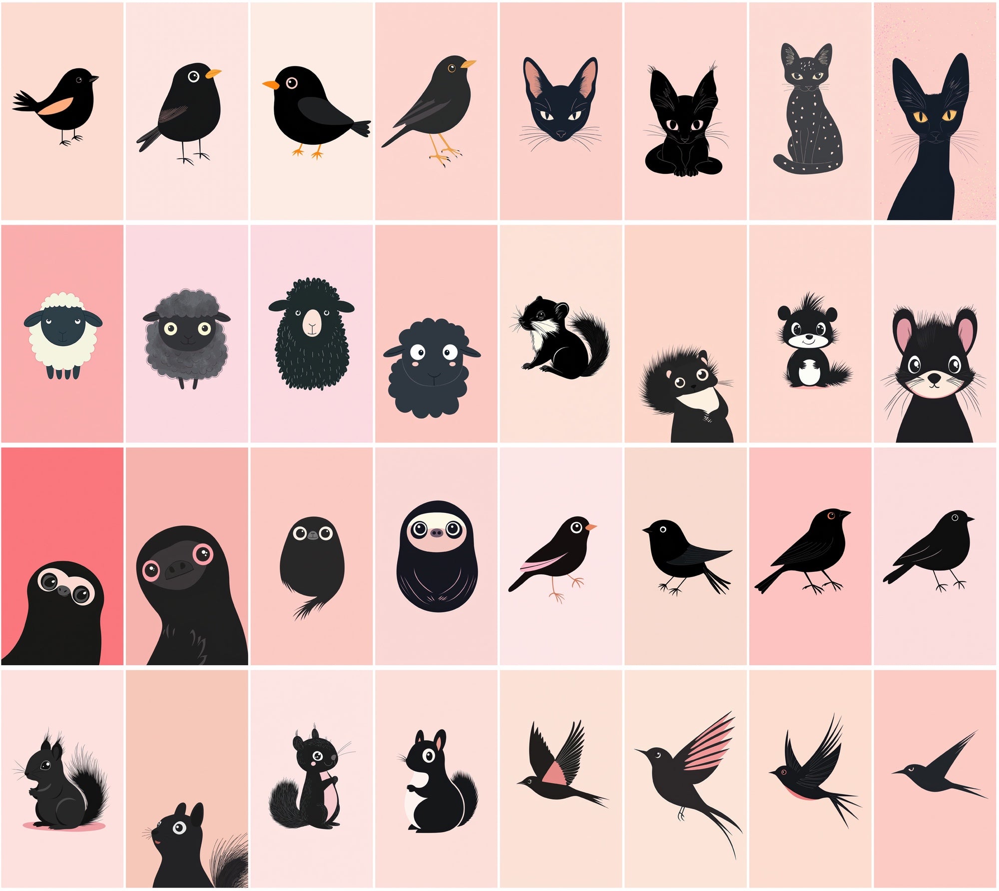 390 Minimalist Animal Illustrations on Pastel Pink Backgrounds