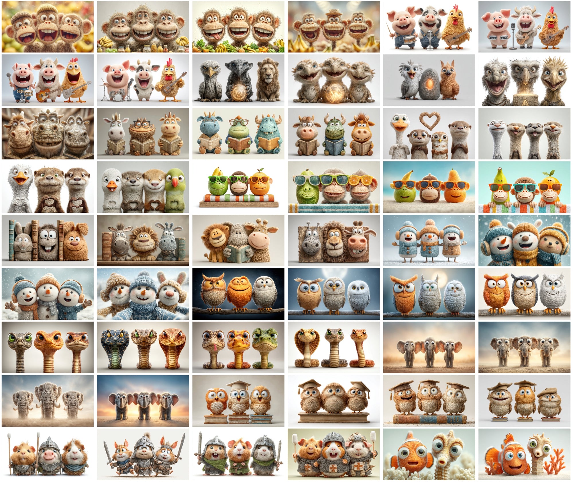 610 Funny Animal Friends Clipart – High-Resolution 3D Caricature JPGs with Commercial License