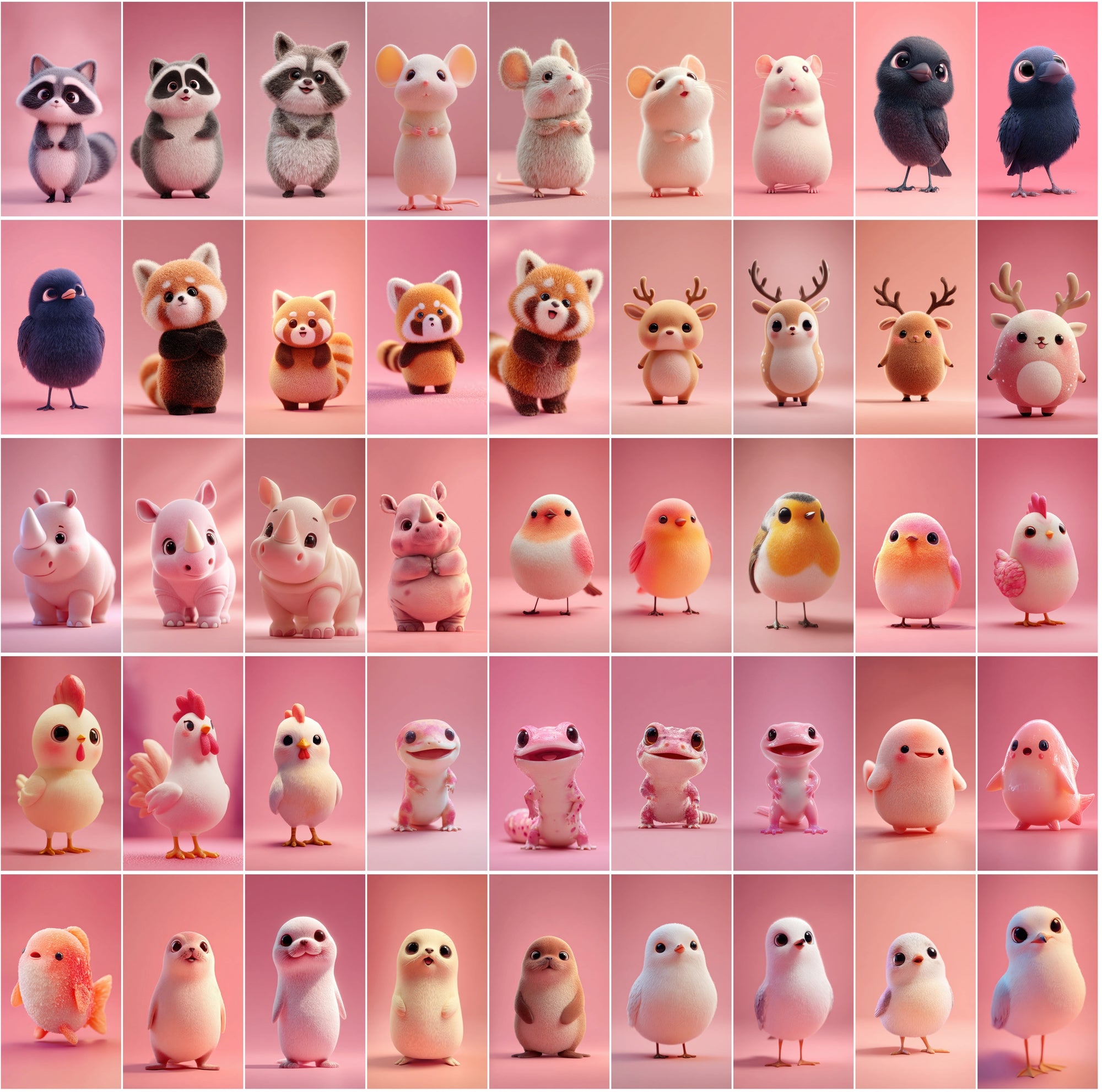 620 Chubby 3D Animals – Cute Kawaii Anime-Style JPGs (3672×6552) • Commercial Use
