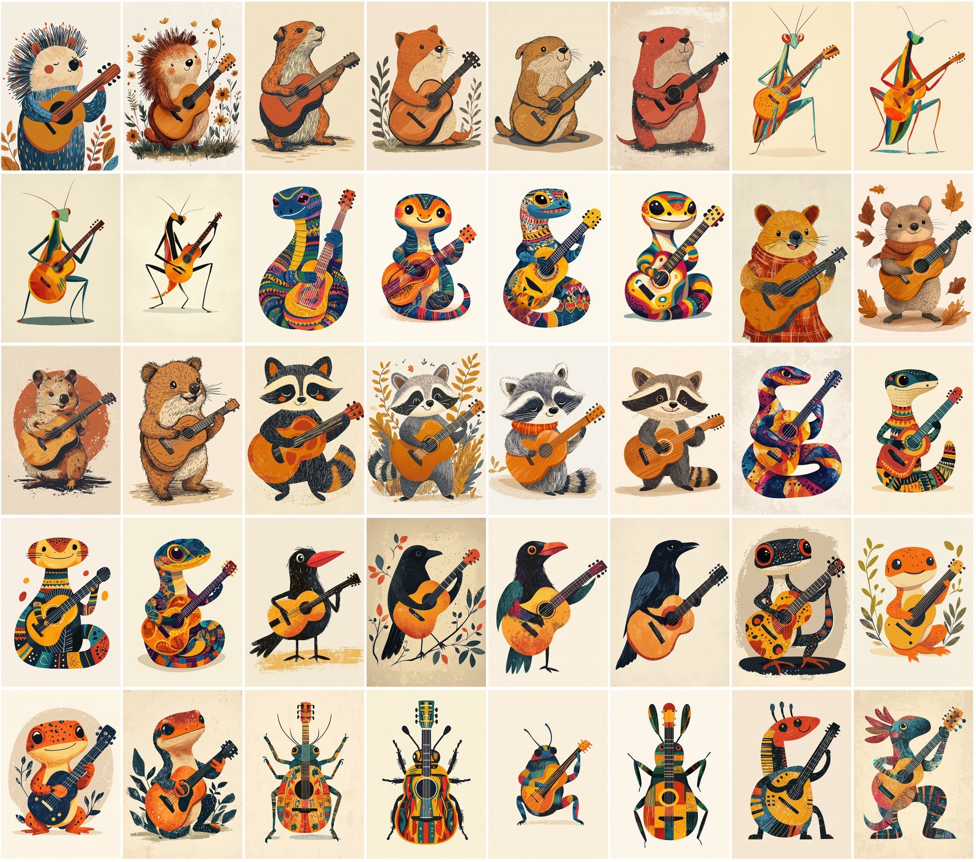 540 Cute Animal Guitar Illustrations