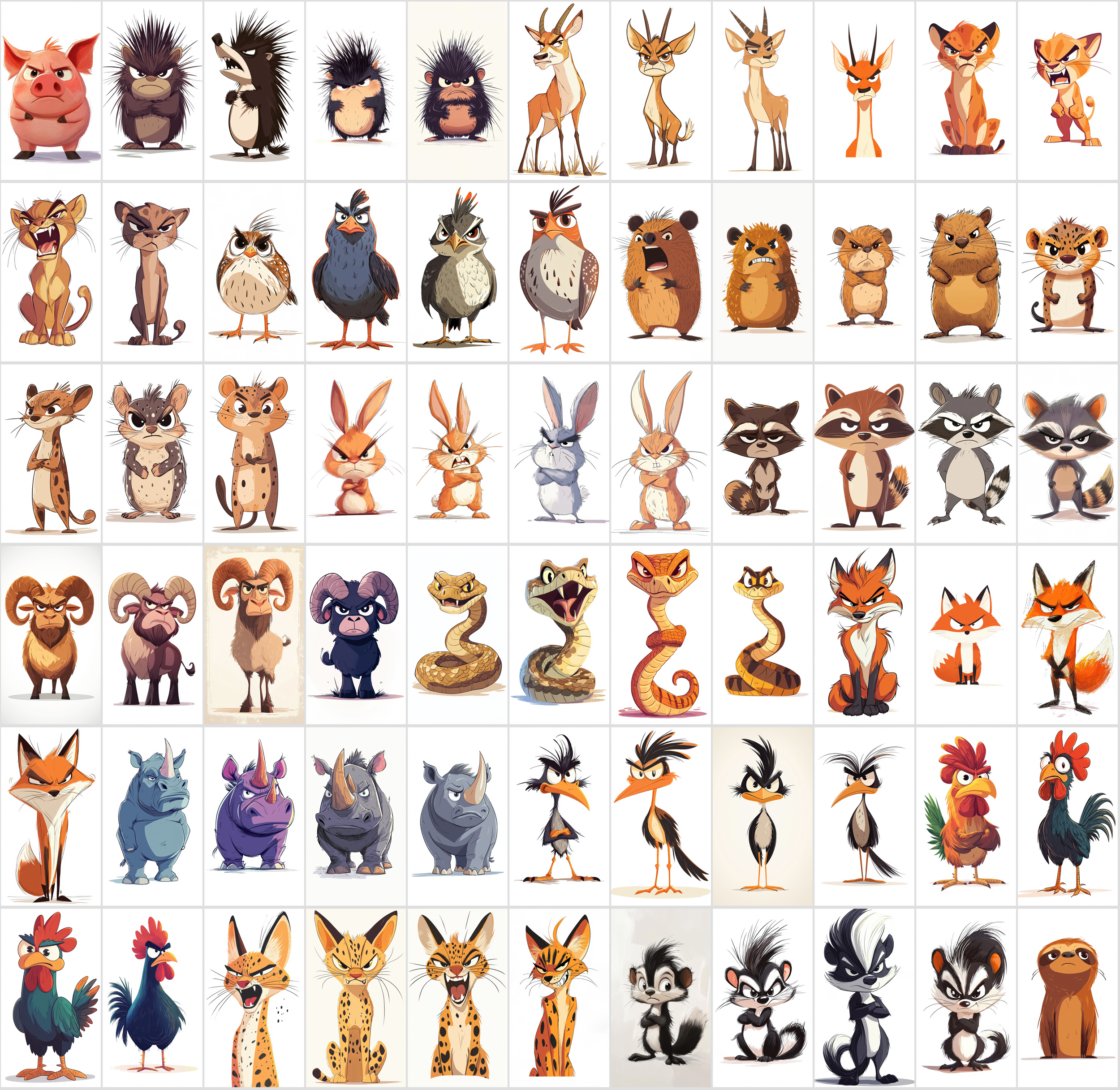 860 Angry Animals - Cartoon Style Clipart