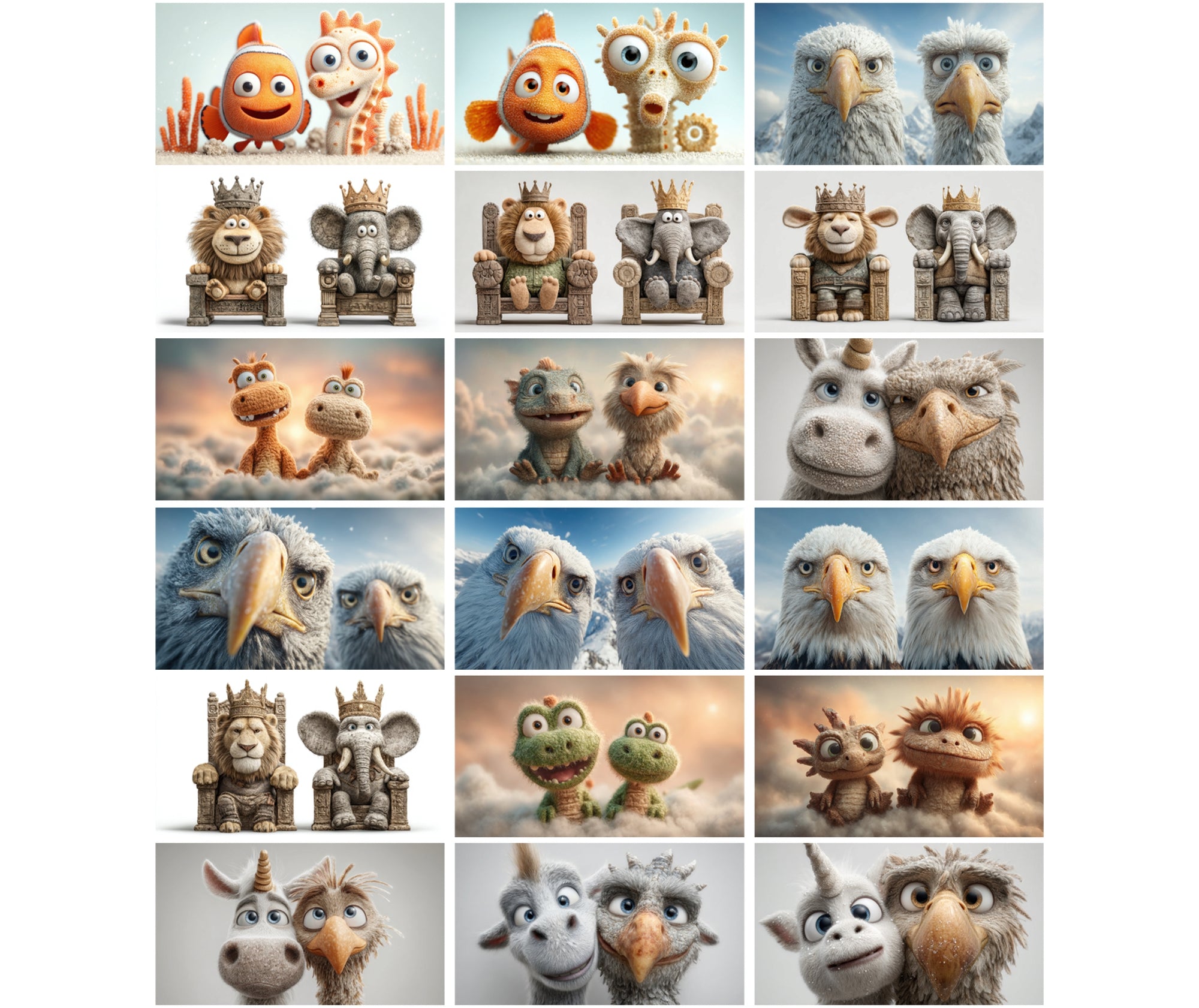 610 Funny Animal Friends Clipart – High-Resolution 3D Caricature JPGs with Commercial License
