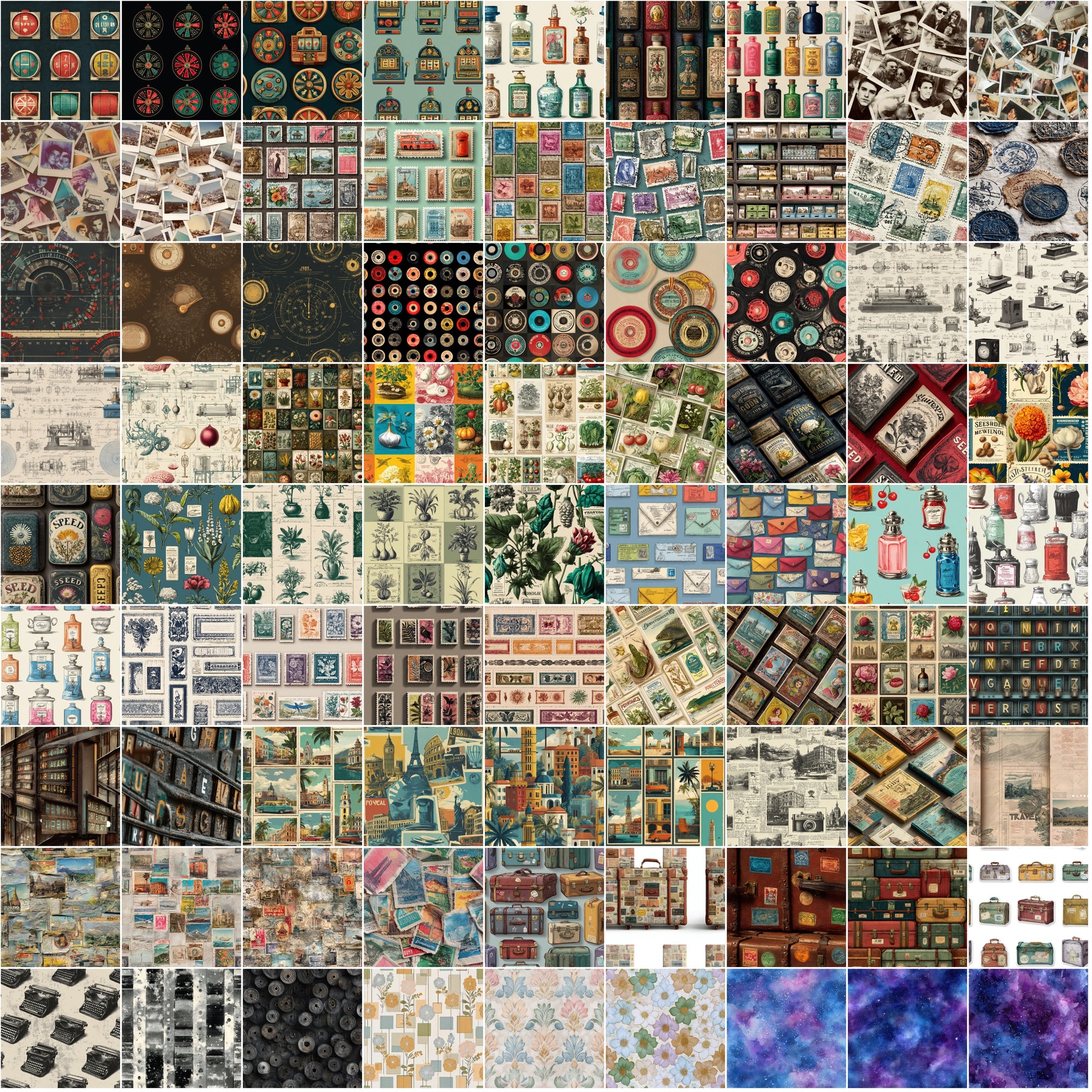 985 Seamless Patterns Bundle | JPG + PAT | Vintage, Retro, Grunge, Abstract & Modern Textures
