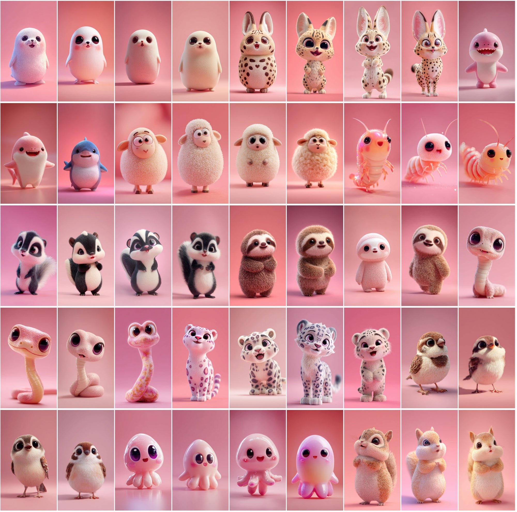 620 Chubby 3D Animals – Cute Kawaii Anime-Style JPGs (3672×6552) • Commercial Use