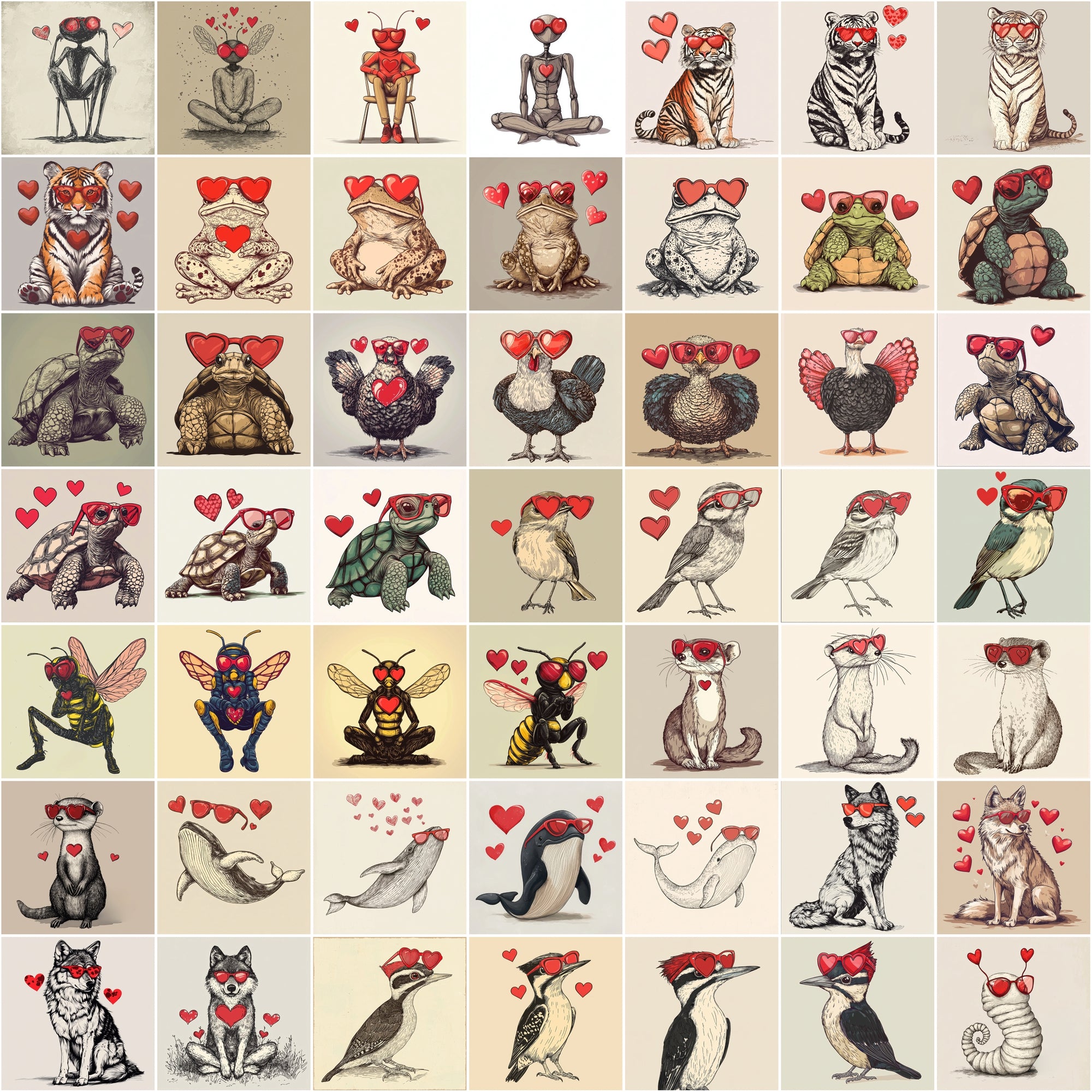 590 Unique Vintage Animal Illustrations for Love & Valentine’s Day Creations