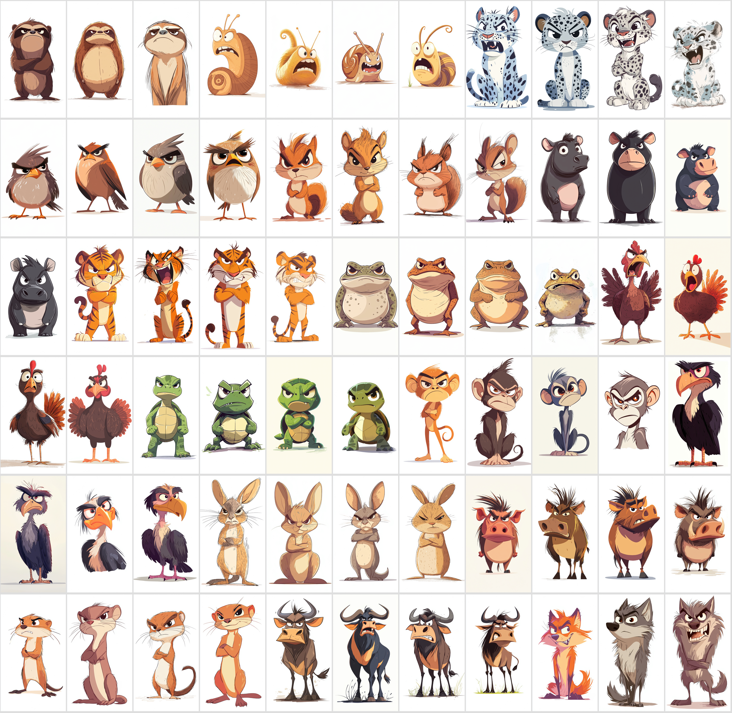 860 Angry Animals - Cartoon Style Clipart