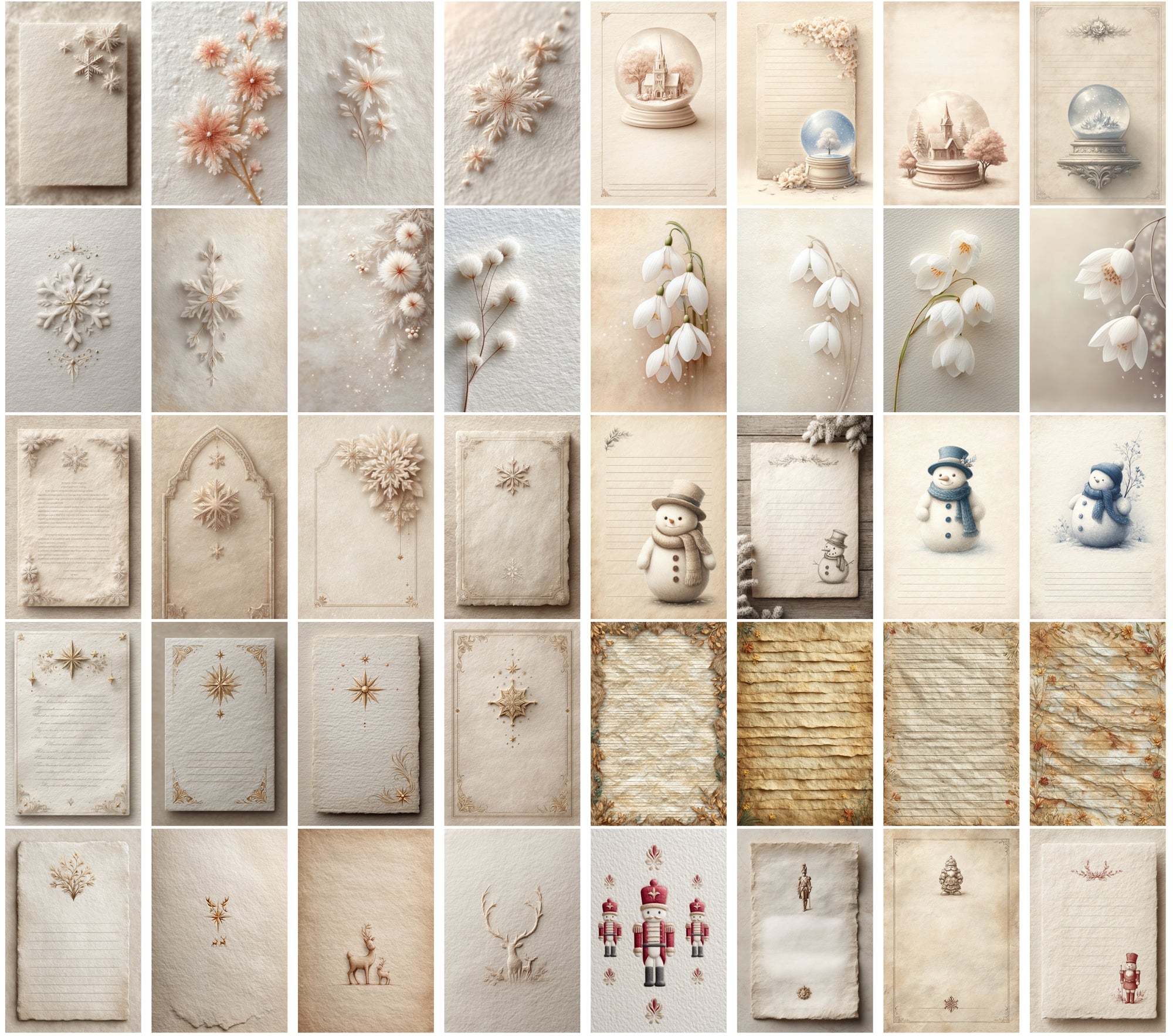 590 Vintage Christmas Parchment Pages | Lined Stationery, Antique Paper, JPG, Commercial Use