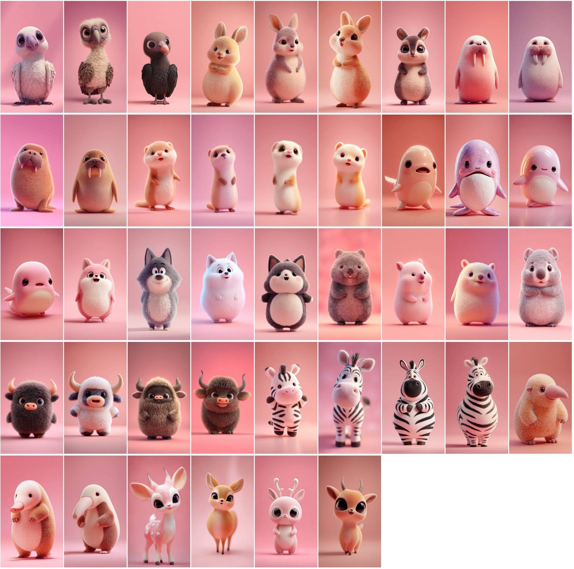 620 Chubby 3D Animals – Cute Kawaii Anime-Style JPGs (3672×6552) • Commercial Use
