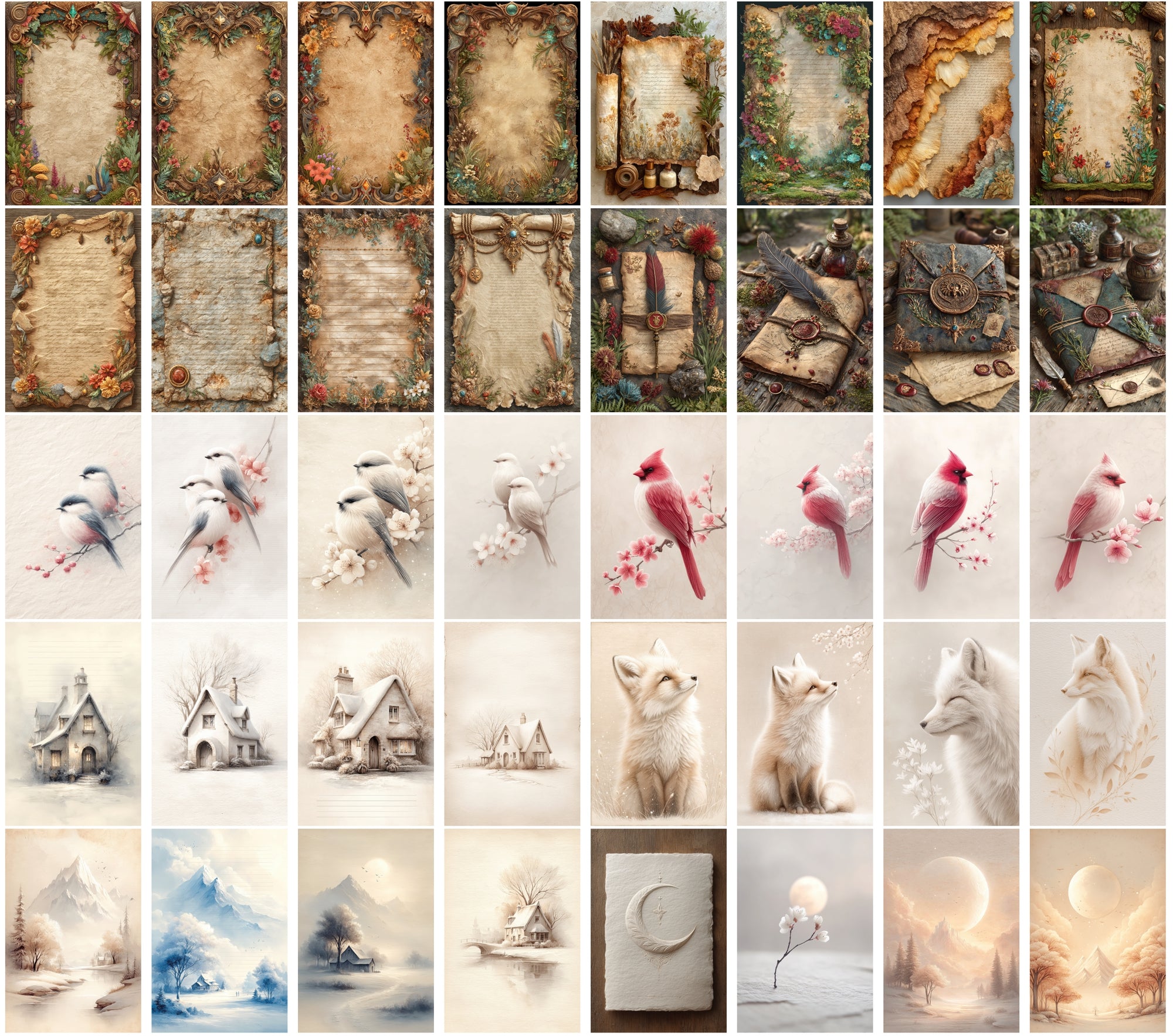 590 Vintage Christmas Parchment Pages | Lined Stationery, Antique Paper, JPG, Commercial Use