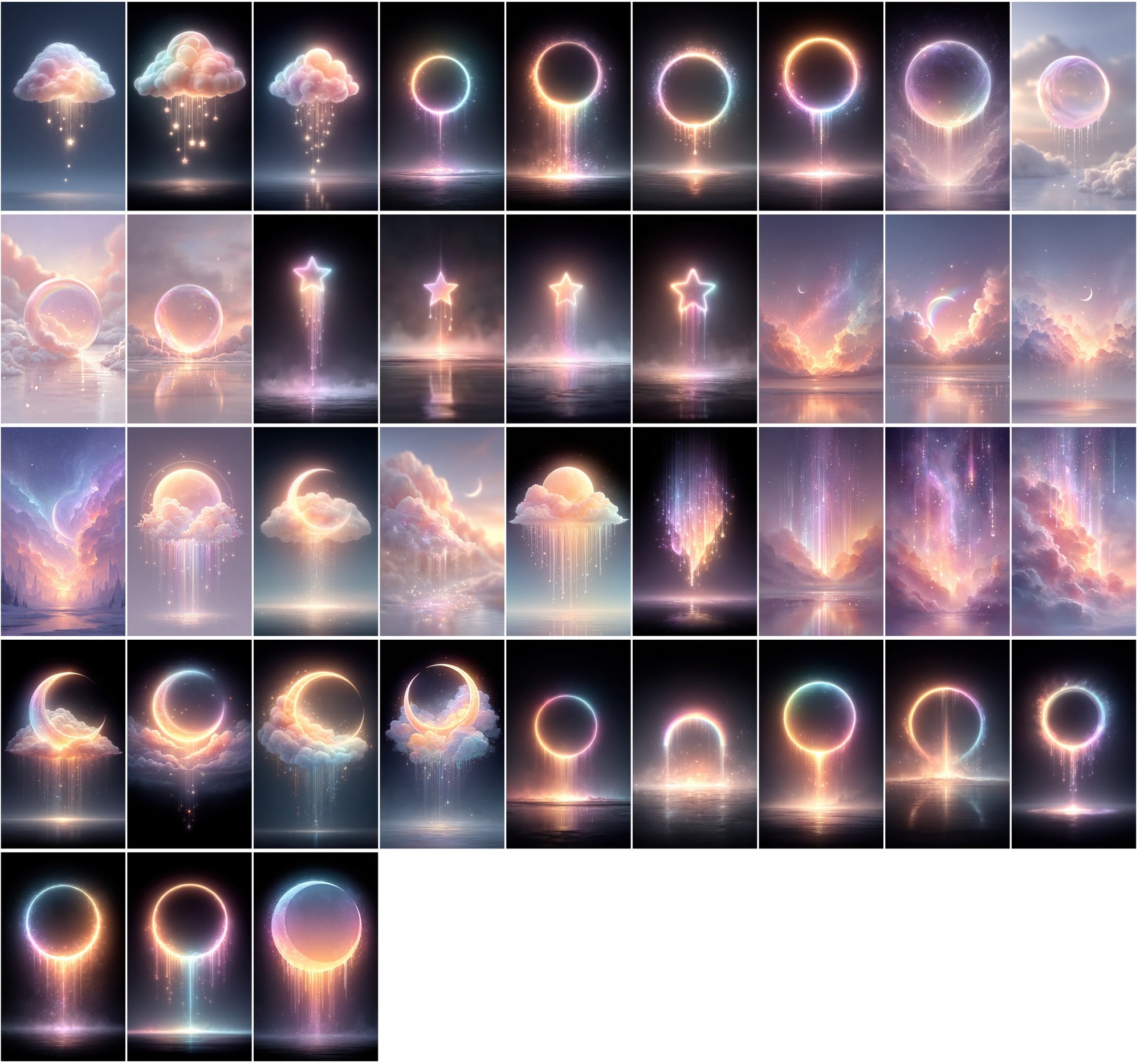 620 Glowing Rainbow Neon Images | Luminous Cosmic Art | Sparkling Dripping Stars, Moons, Clouds & Hearts