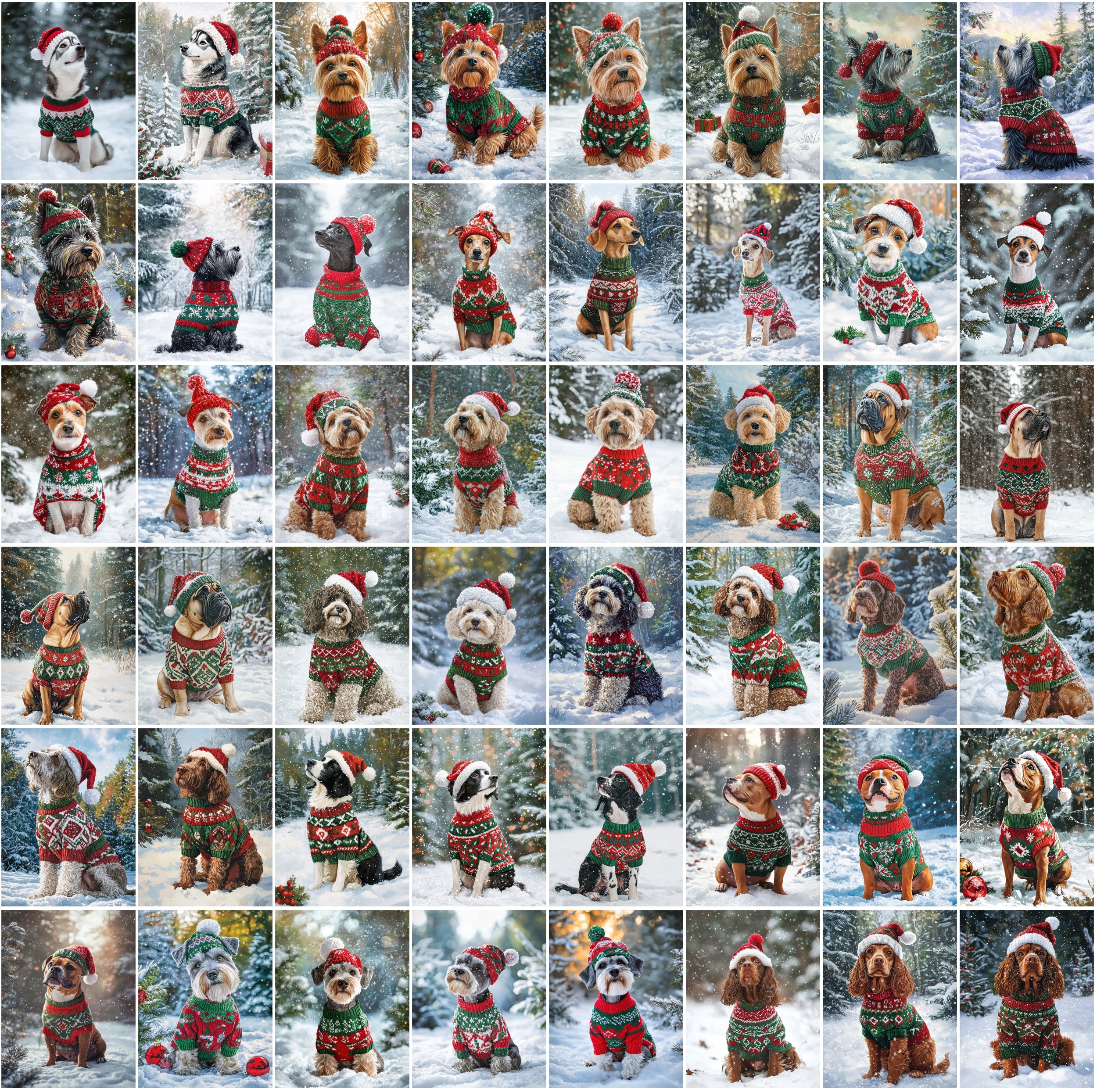 770 Adorable Dog Images on Snow with Holiday Sweaters