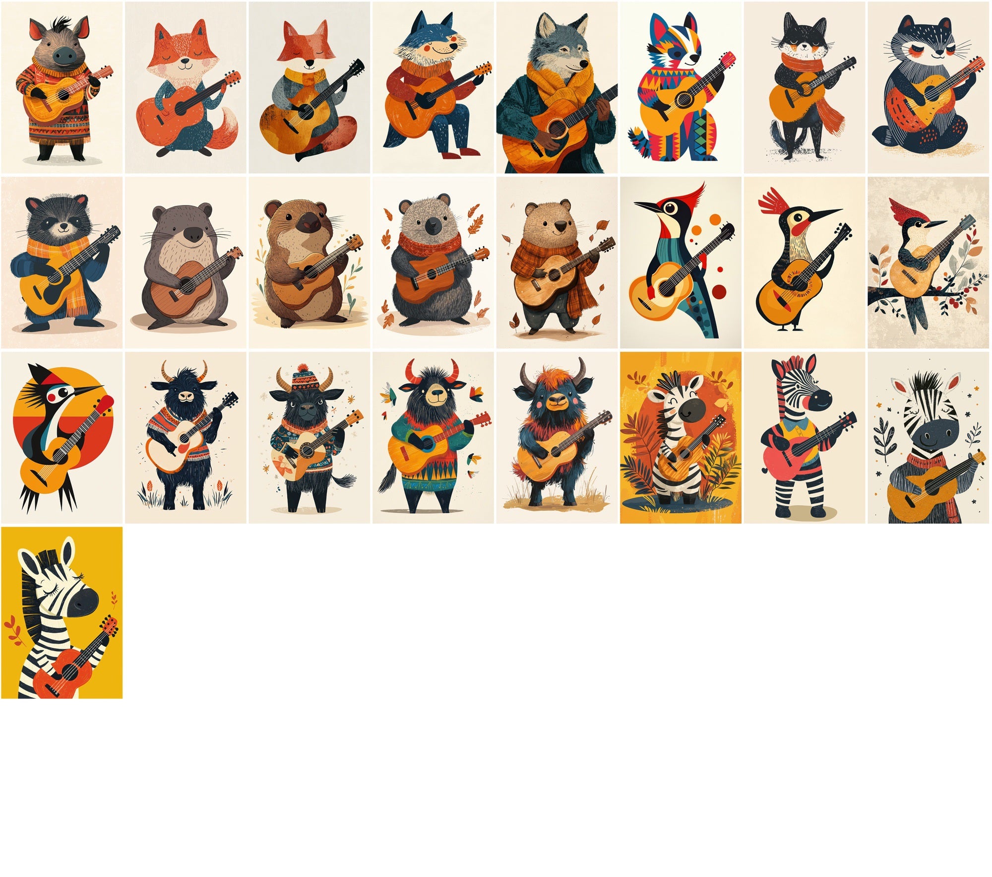 540 Cute Animal Guitar Illustrations