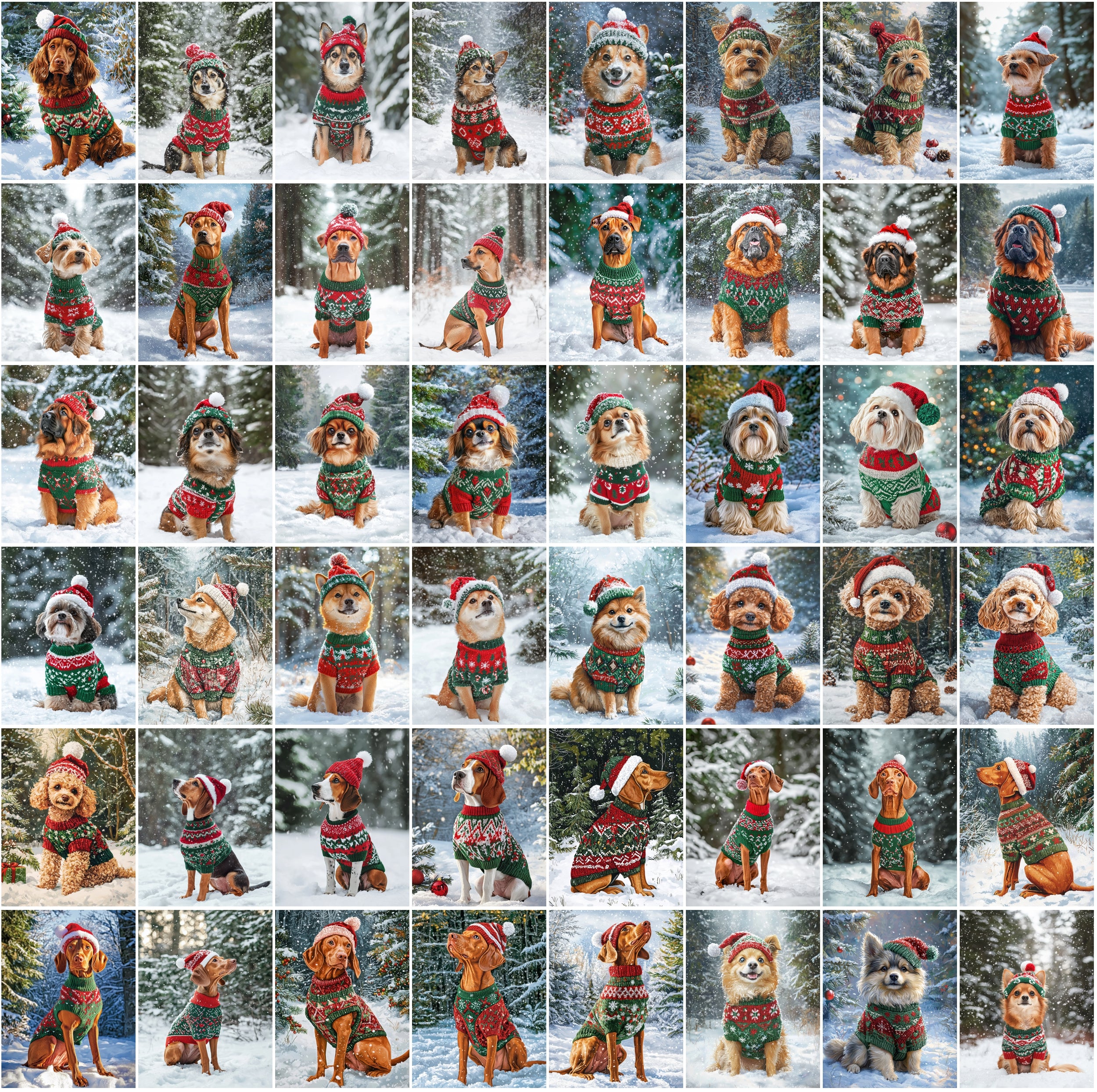 770 Adorable Dog Images on Snow with Holiday Sweaters