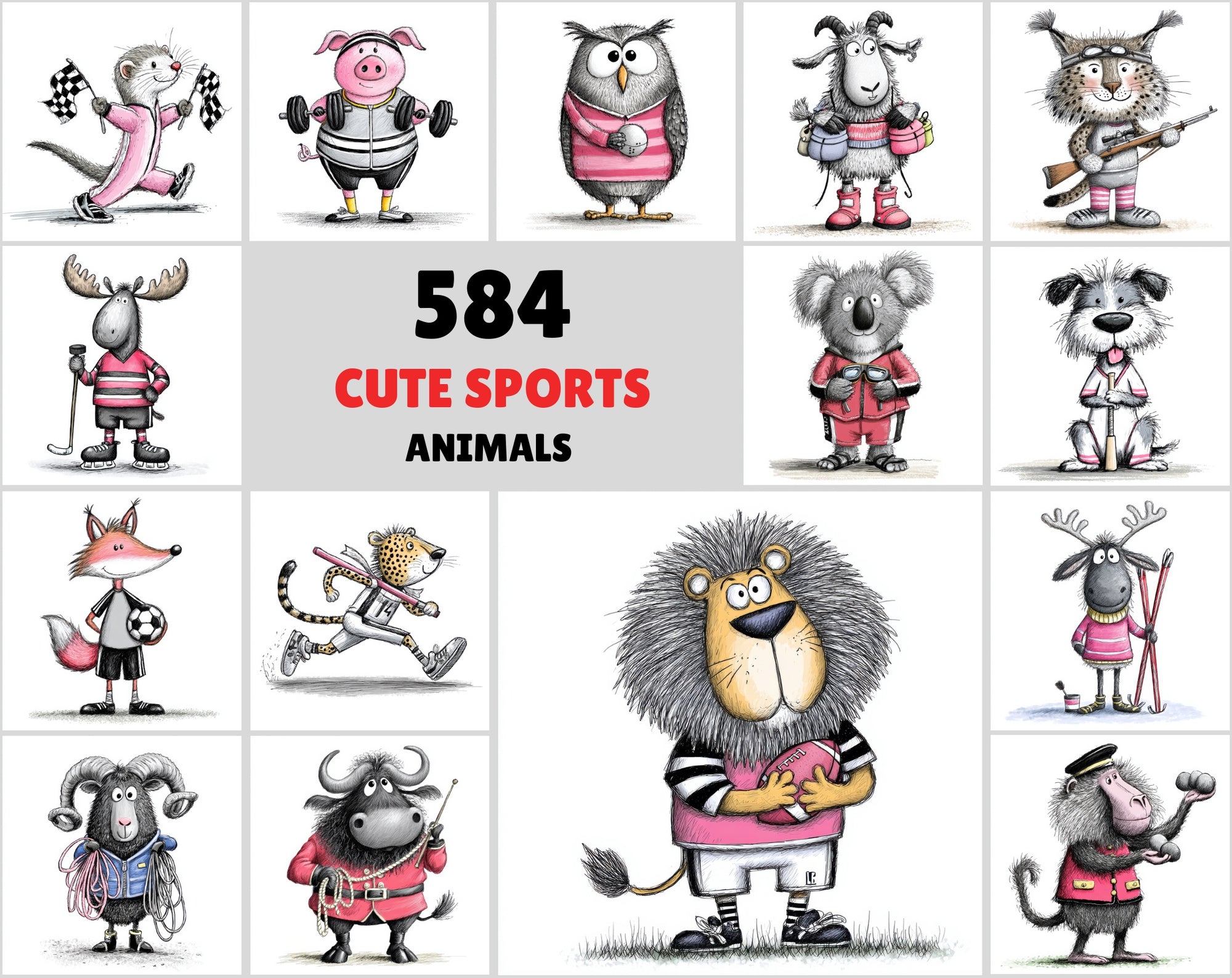 Cute Sports Animals Clipart Mega Bundle | 584 Animal Athlete Images