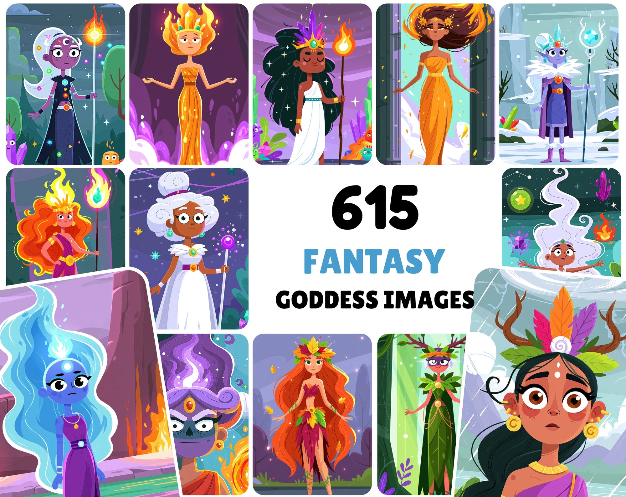 Elemental Goddess AI Art Bundle - 615 Fantasy Digital Images, Commercial Use, High-Res JPG