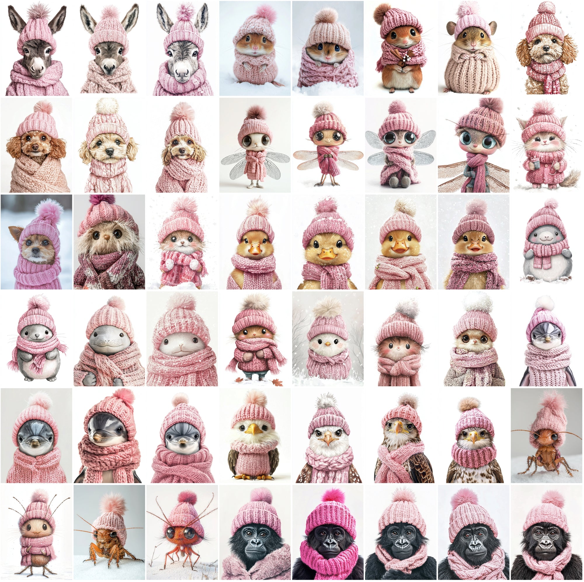 2090 High-Resolution Animal Images in Pink Outfits - Adorable and Festive Collection