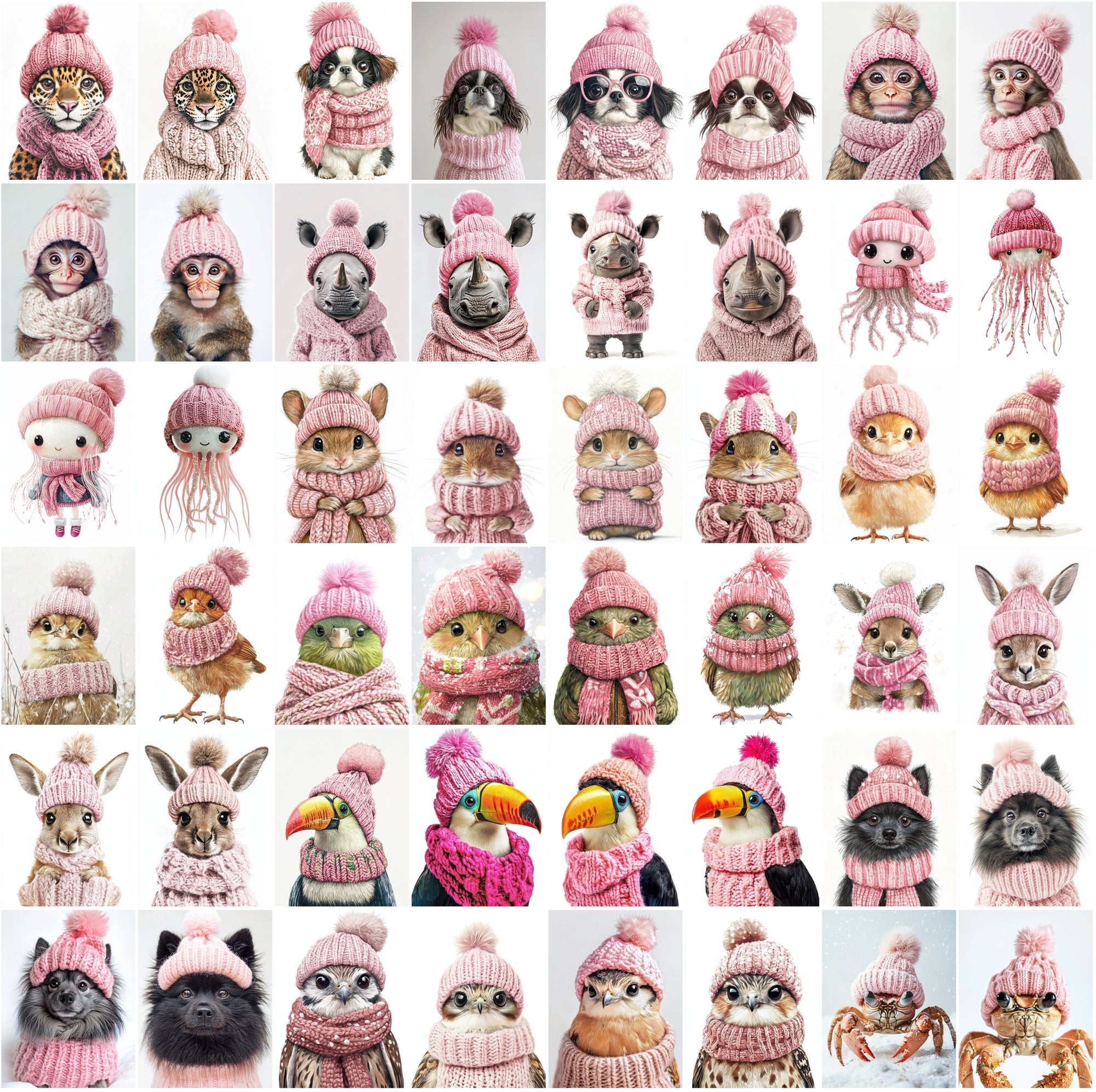 2090 High-Resolution Animal Images in Pink Outfits - Adorable and Festive Collection