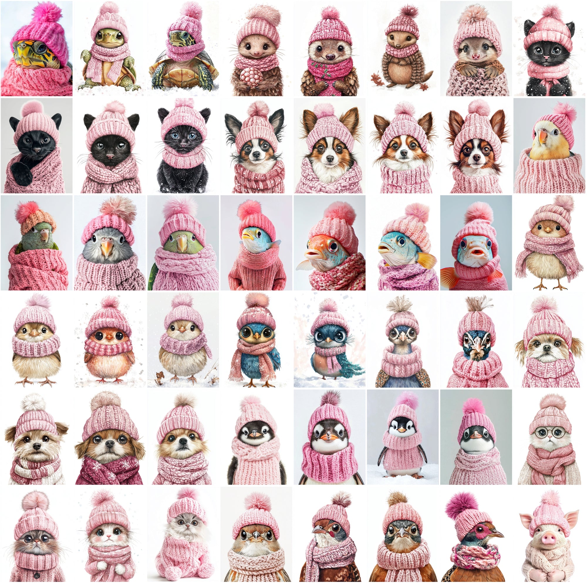 2090 High-Resolution Animal Images in Pink Outfits - Adorable and Festive Collection