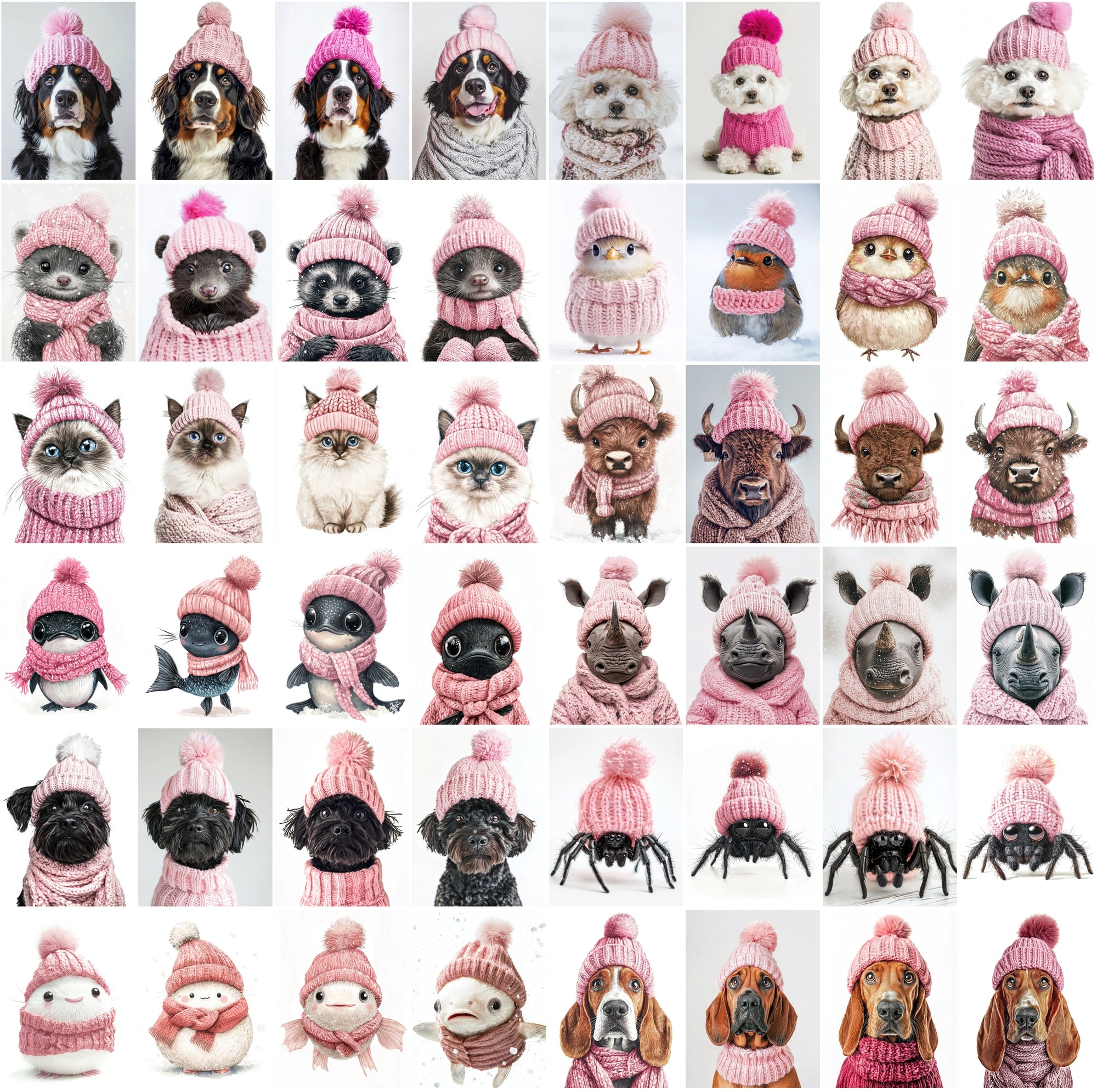 2090 High-Resolution Animal Images in Pink Outfits - Adorable and Festive Collection