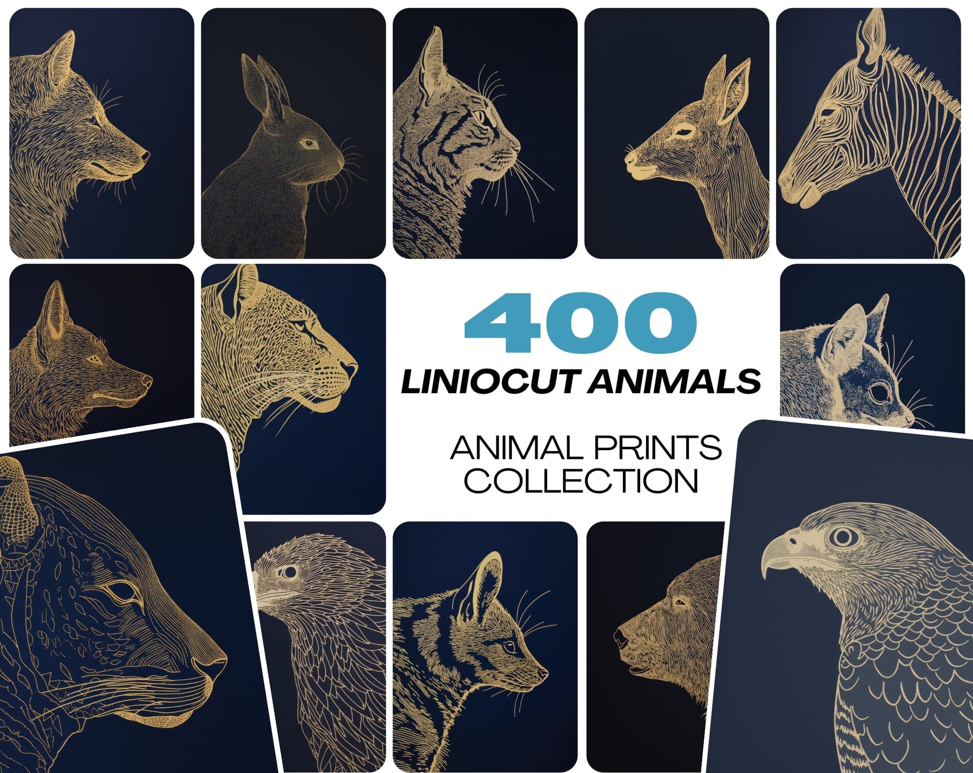 A Comprehensive Collection of 400 Animals Captured in the Timeless Art of Linocut Printmaking Digital Download Sumobundle