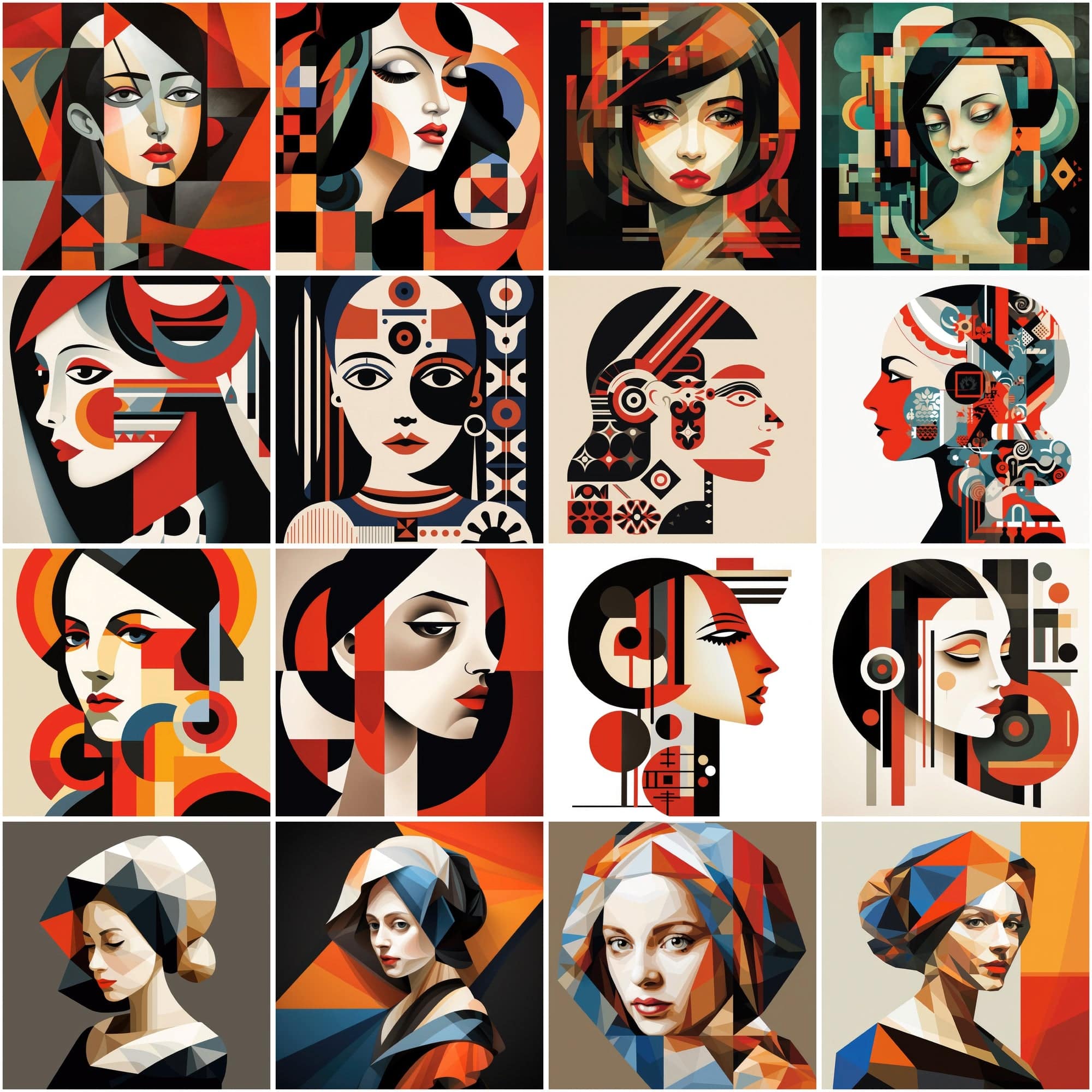 Abstract Geometric Women Portraits: Bauhaus-Style, Cubist, & Graphic Illustrations – Commercial License Digital Download Sumobundle