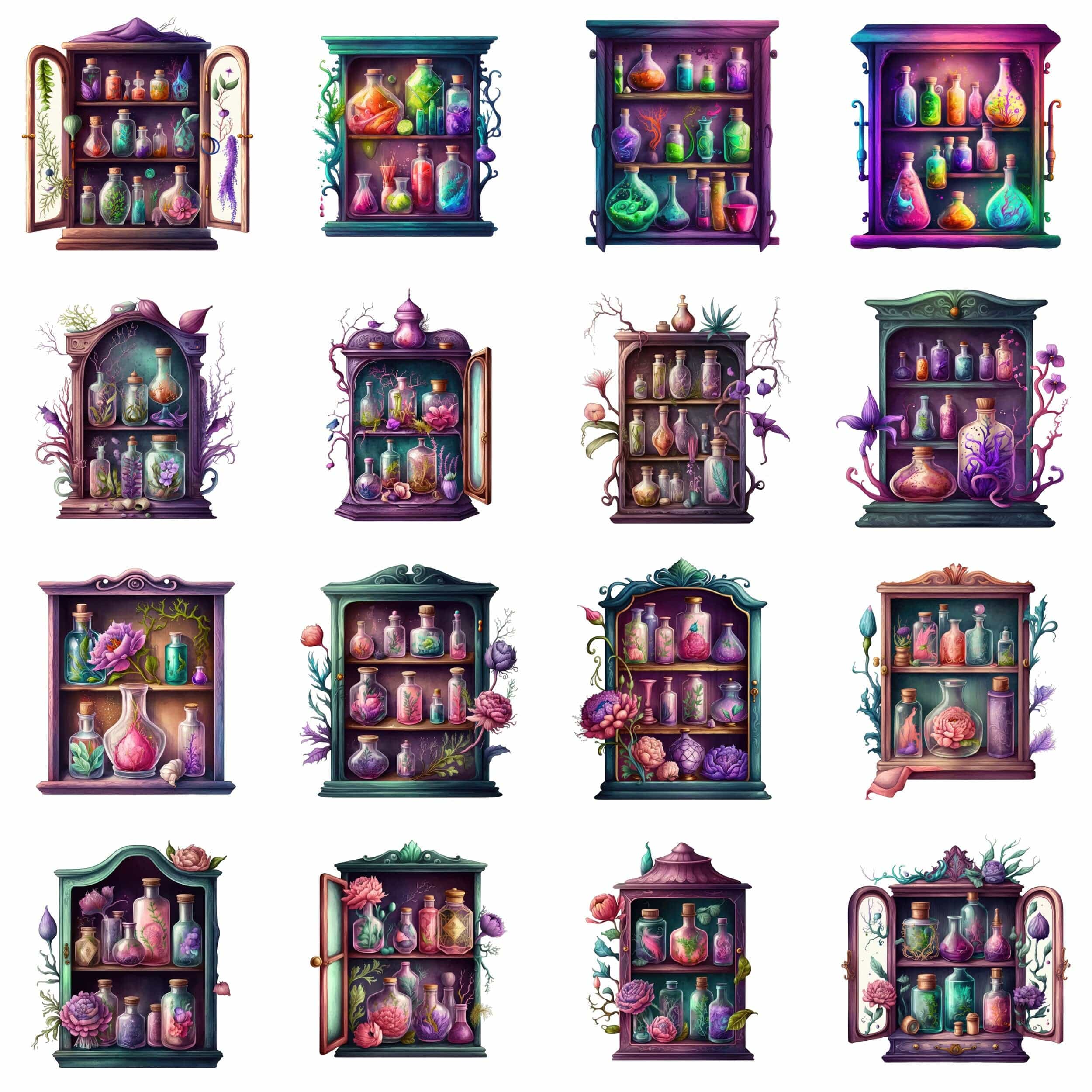 Add a touch of witchcraft with our Watercolour Witches Apothecary Clipart Bundle - Featuring mystical elements in transparent PNG Digital Download Sumobundle