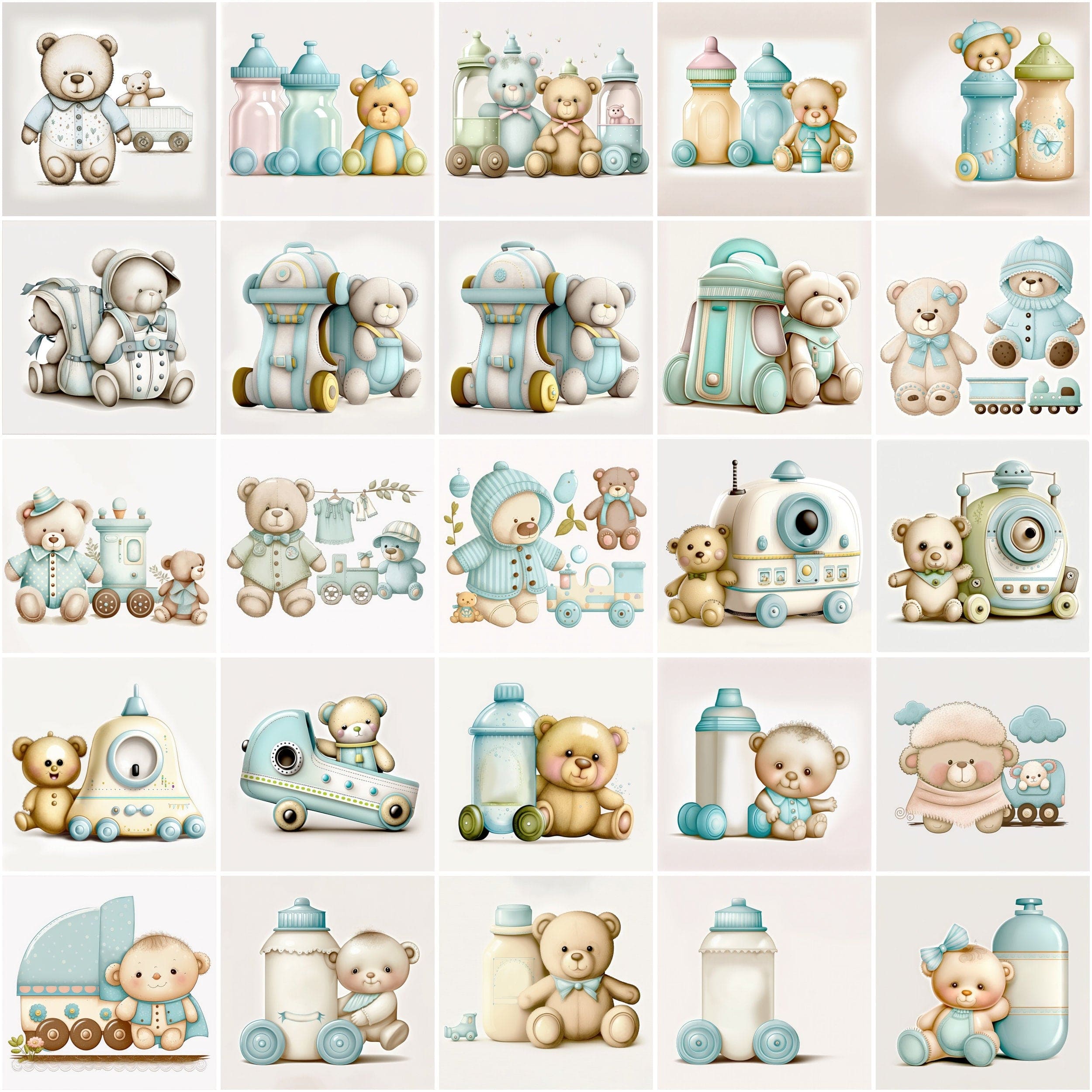 Adorable Baby Shower Illustrations Bundle - Boy Edition - 100 Premium Graphics for Invitations, Decorations, and More Digital Download Sumobundle