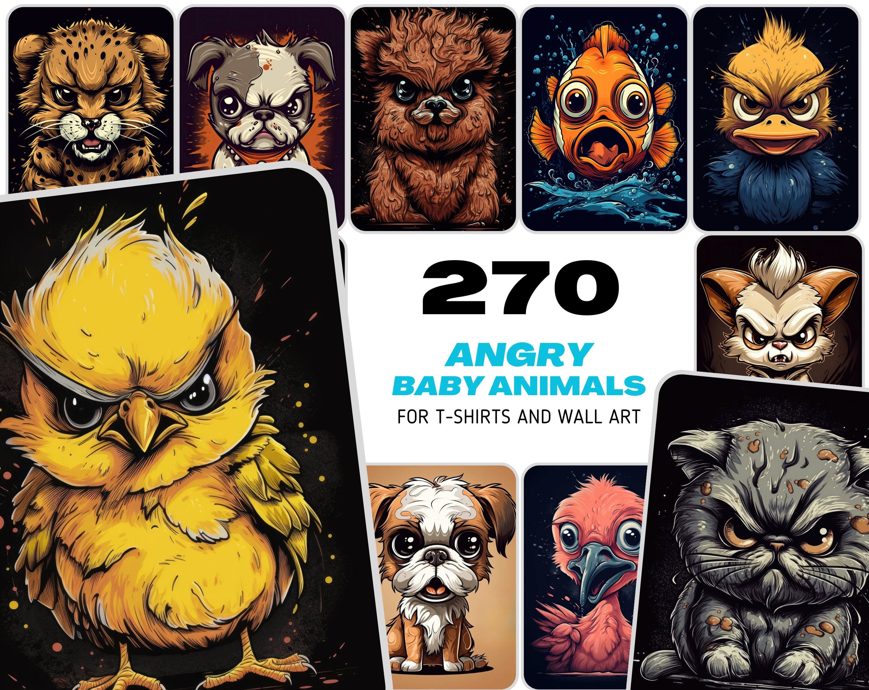 Angry Animals Cartoon Bundle: 270 High-Quality, Adorable & Furious Critters for Instant Download Digital Download Sumobundle