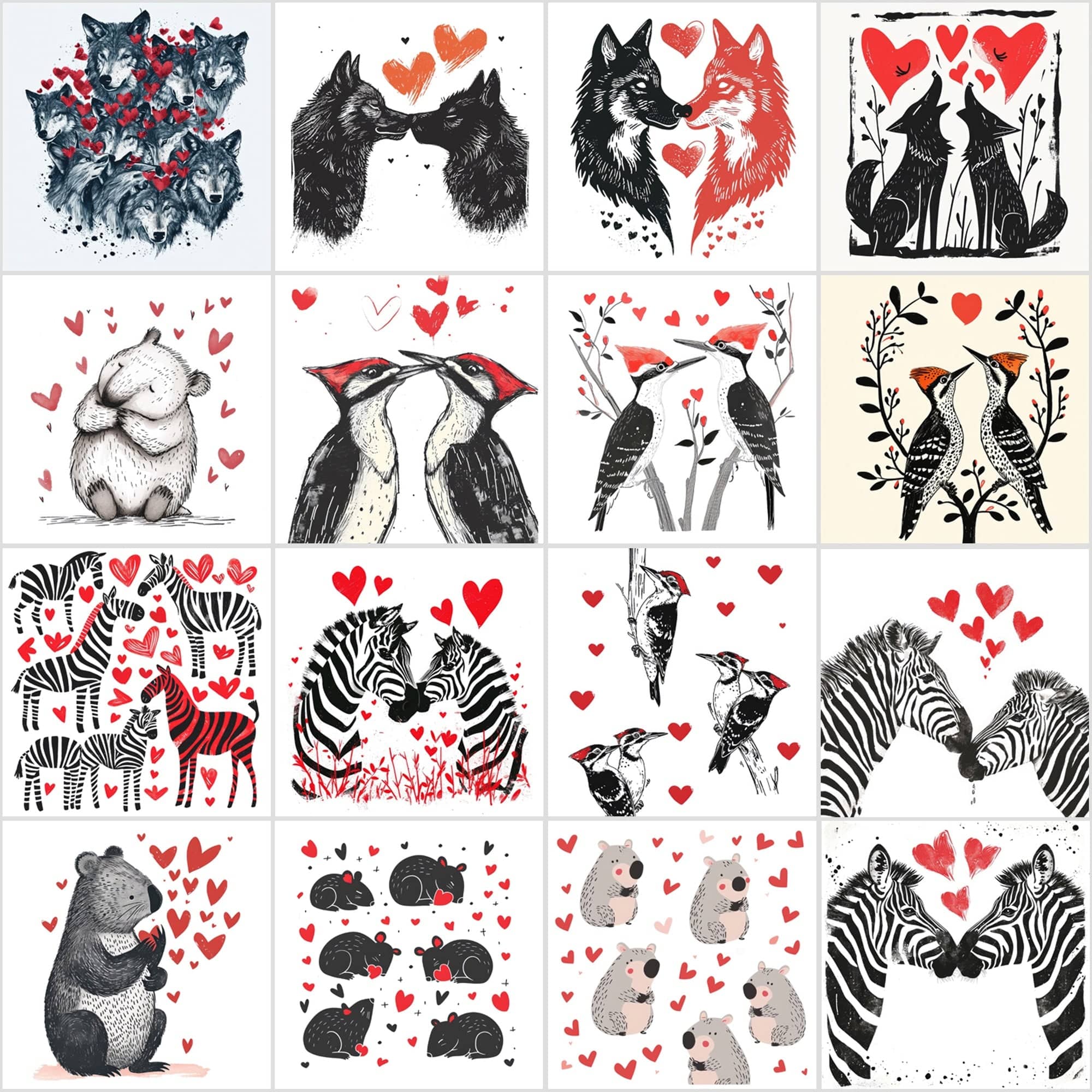 Animal and Heart Illustrations - Unique, Funny Digital Art with Commercial License Digital Download Sumobundle