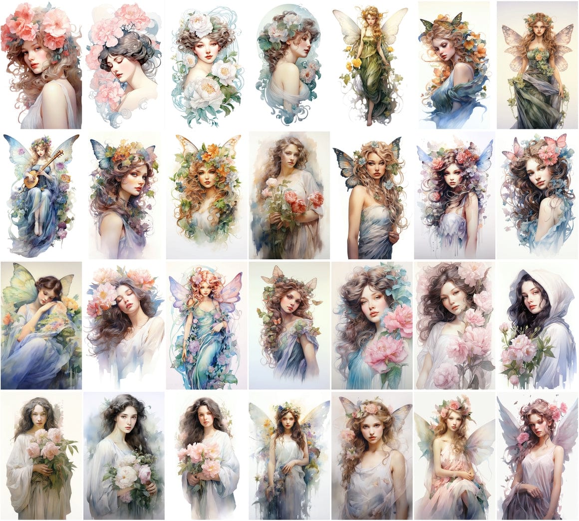 Art Nouveau Woman Images, 220 PNGs, Watercolor Style, Commercial License Included Digital Download Sumobundle