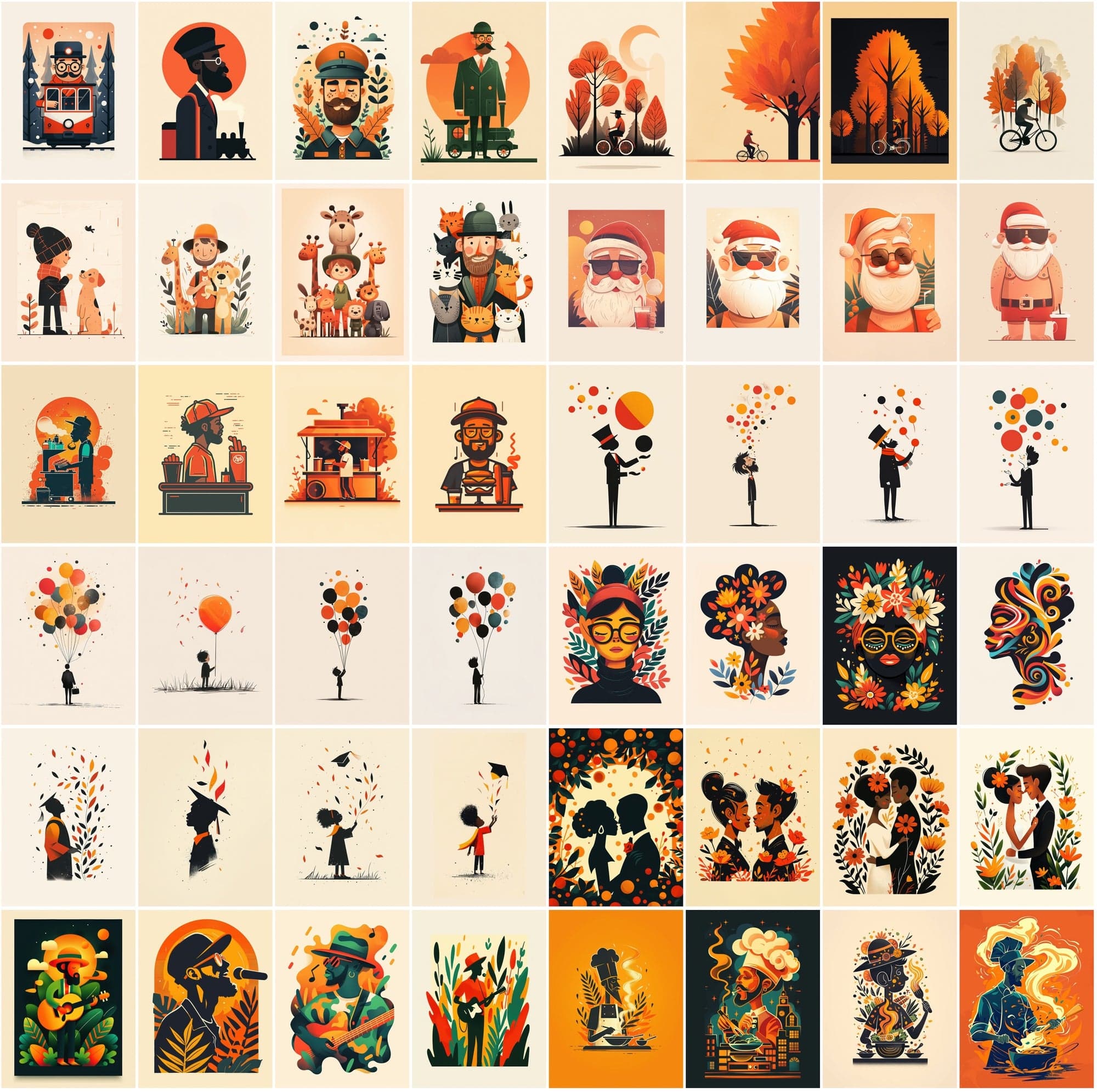 Autumn-Themed Flat Illustrations Pack – 600 Warm, Miniature-Style Images with Commercial License Digital Download Sumobundle