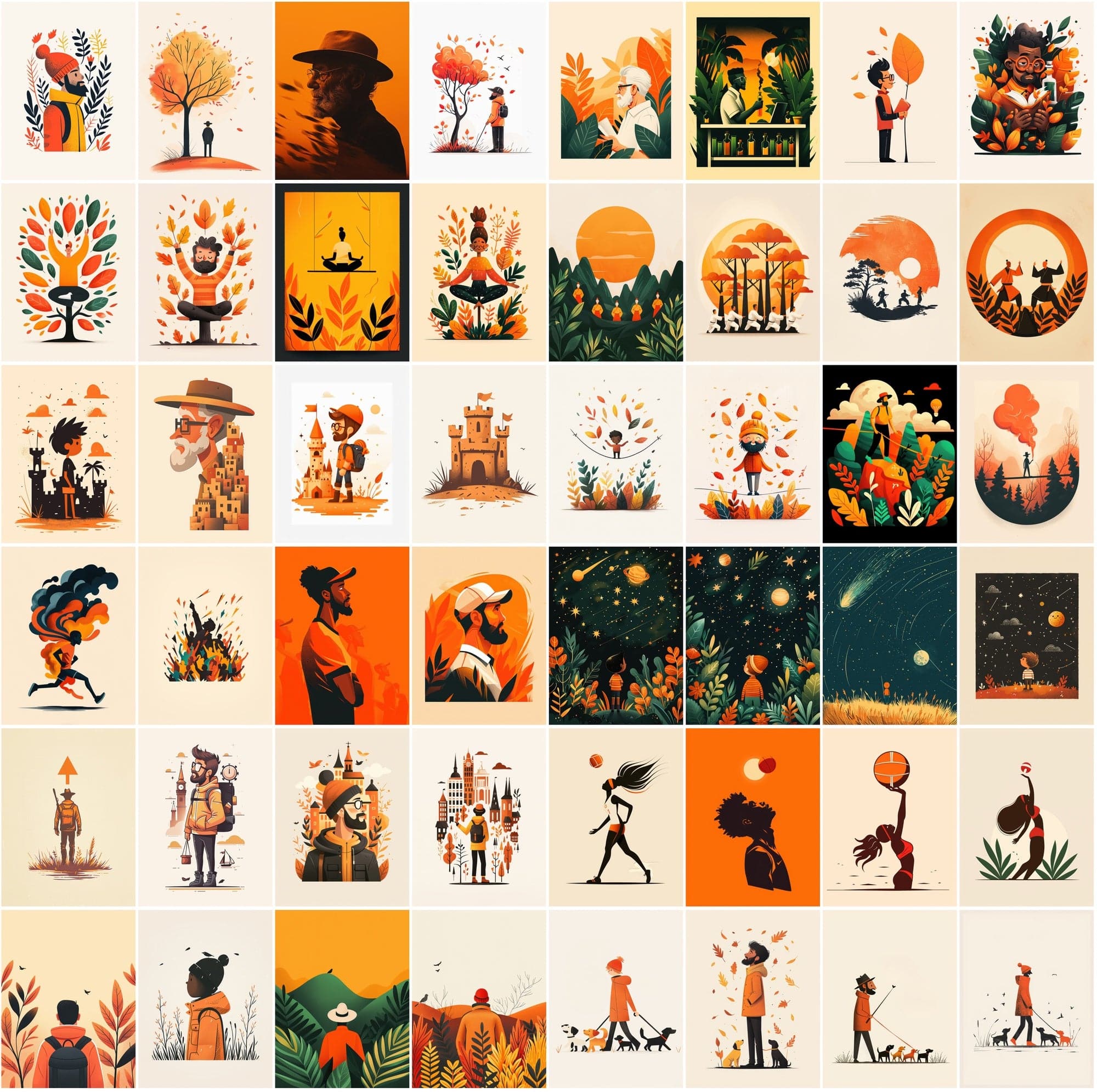 Autumn-Themed Flat Illustrations Pack – 600 Warm, Miniature-Style Images with Commercial License Digital Download Sumobundle