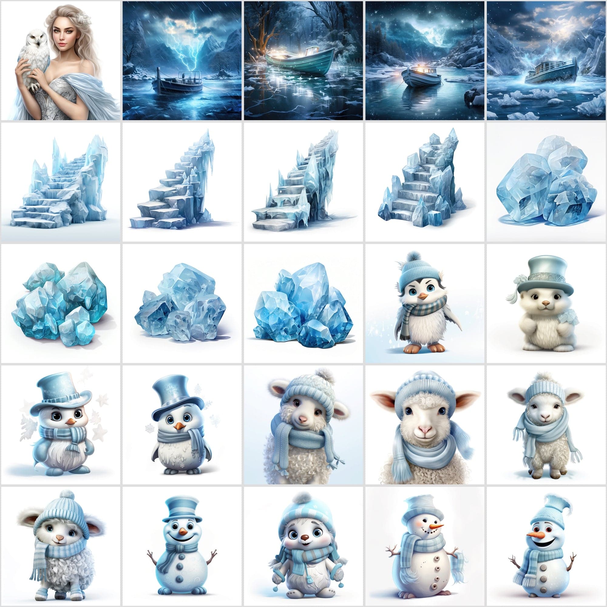 Blue-Themed Christmas Illustrations - JPG & PNG, Commercial License, High-Resolution Digital Download Sumobundle