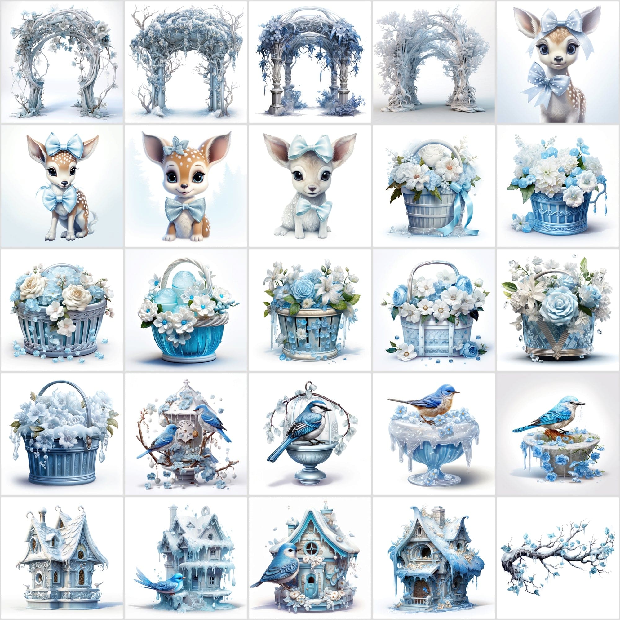 Blue-Themed Christmas Illustrations - JPG & PNG, Commercial License, High-Resolution Digital Download Sumobundle