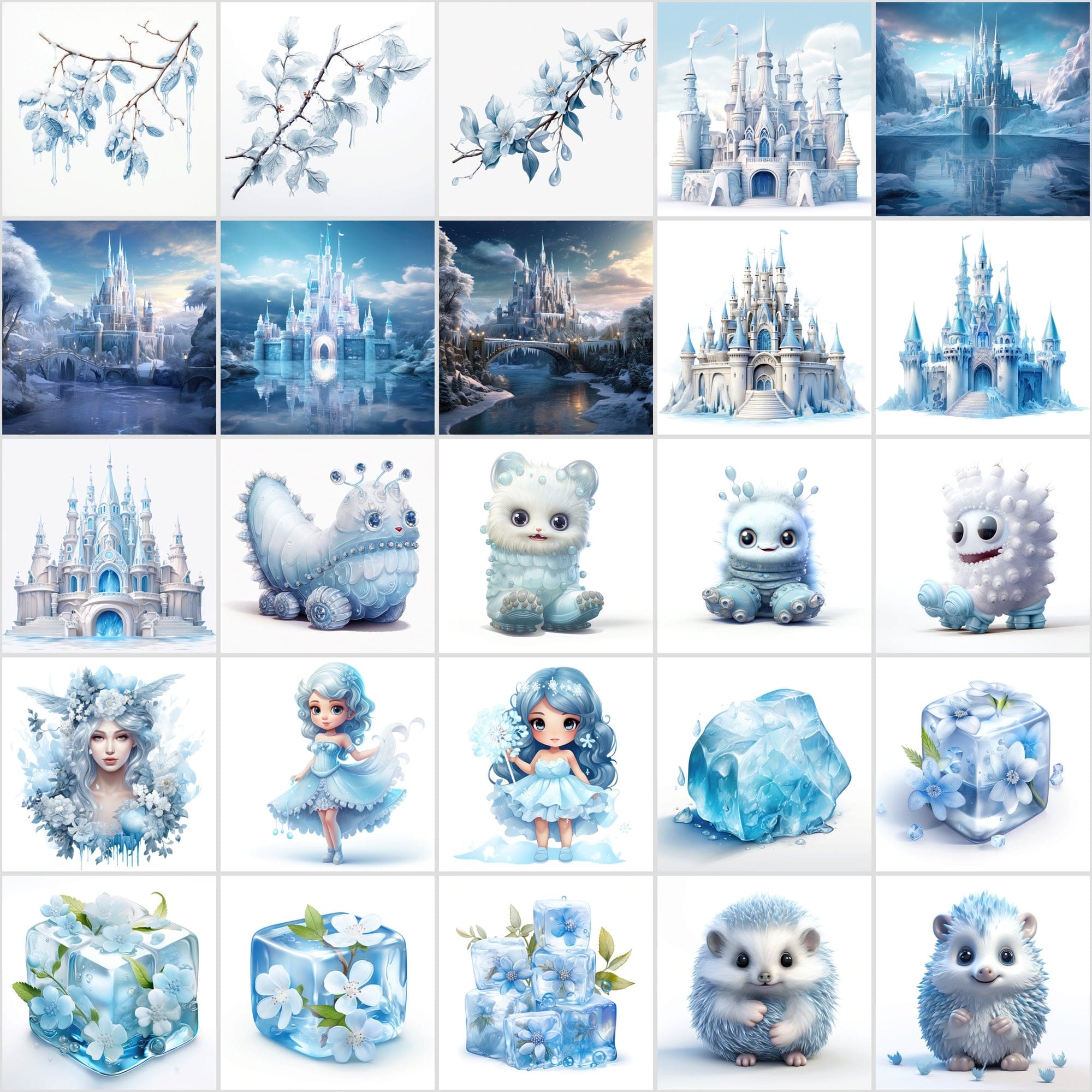 Blue-Themed Christmas Illustrations - JPG & PNG, Commercial License, High-Resolution Digital Download Sumobundle