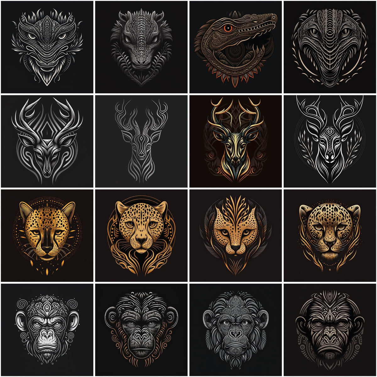 Bundle of 160 Tribal Animal Images in High Resolution PNG Format,Insta