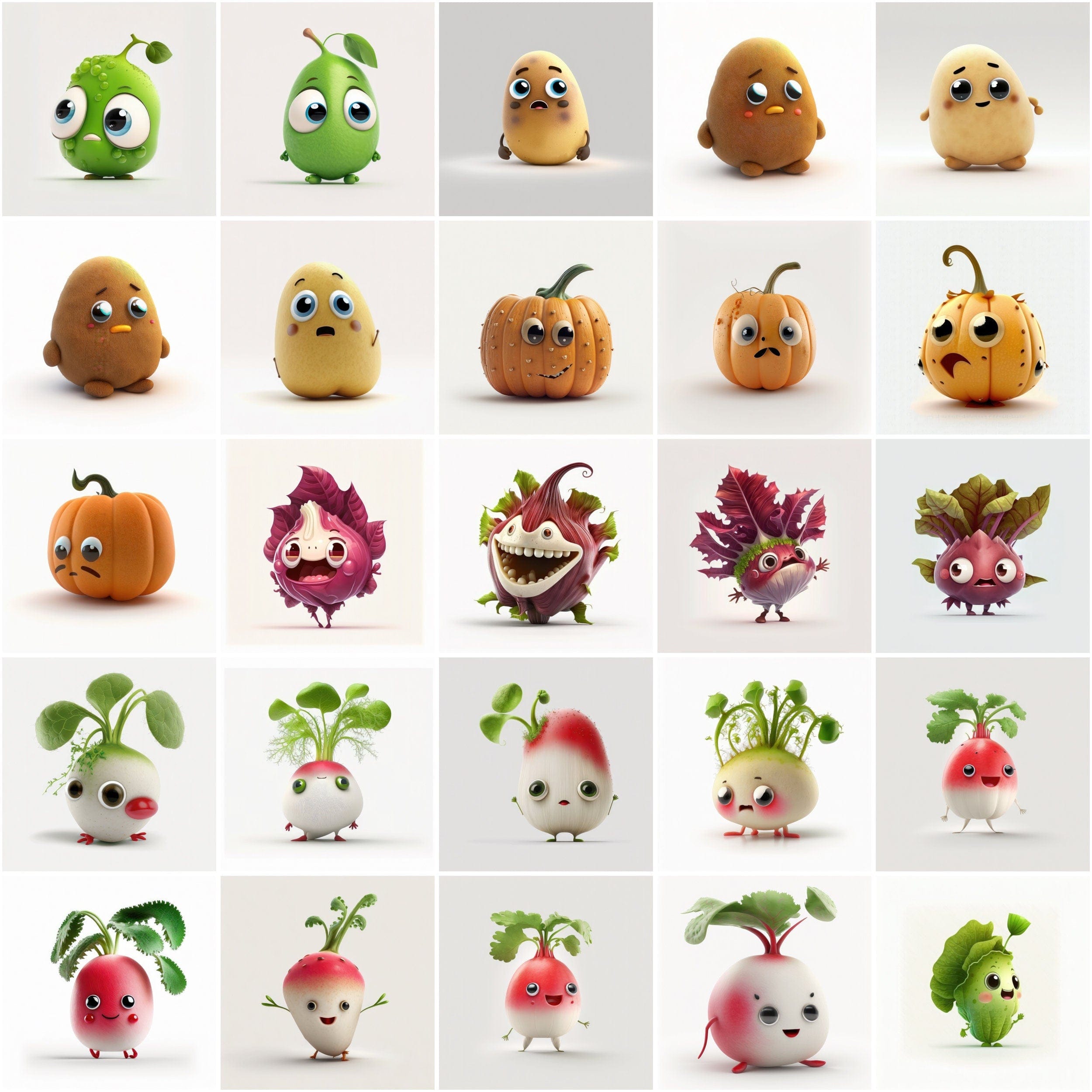 Bundle of 200+ Funny Vegetable Images with No Background and Shadow Background, Humorous Vegetable Images - Perfect for Posters, Stickers Digital Download Sumobundle