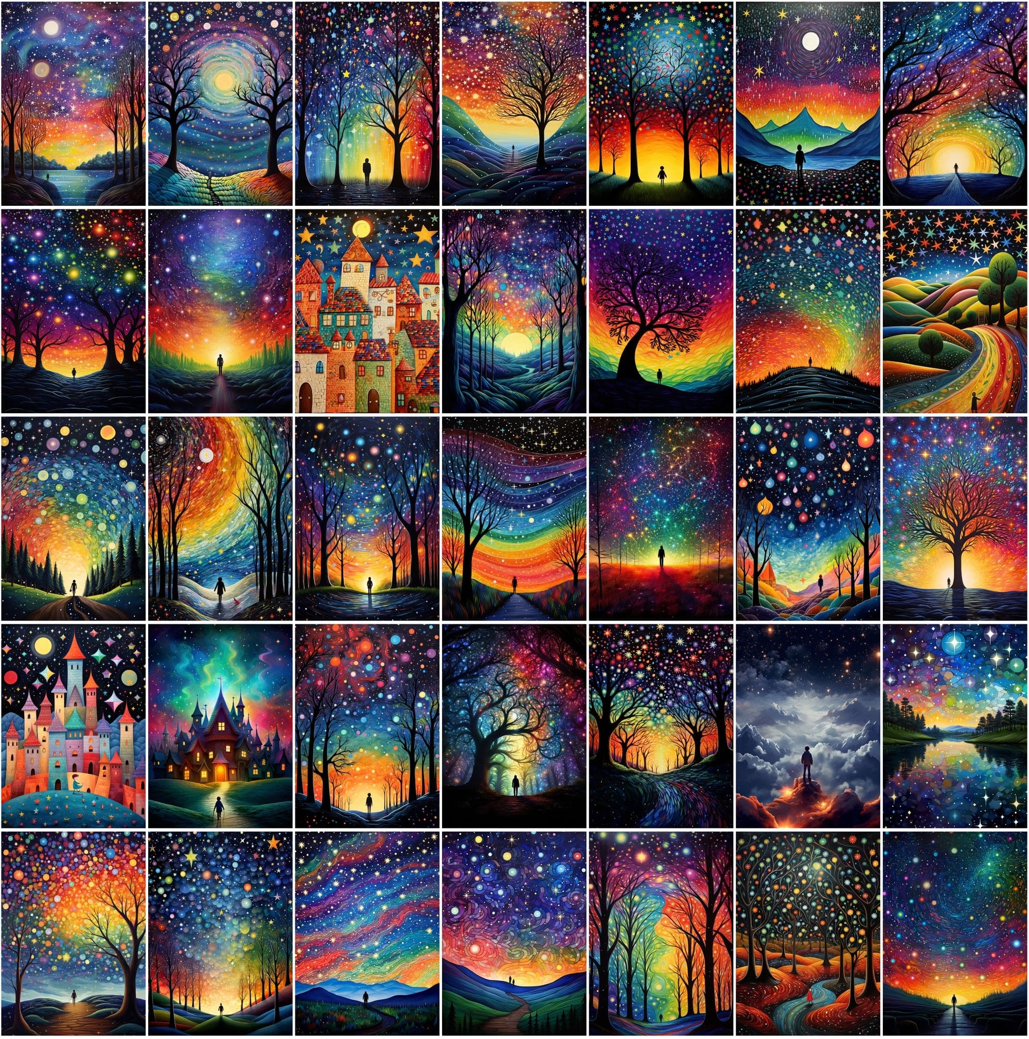 Celestial Landscape Images Bundle, Colorful Starry Night Sky Photos, High-Resolution Digital Art with Commercial License Digital Download Sumobundle