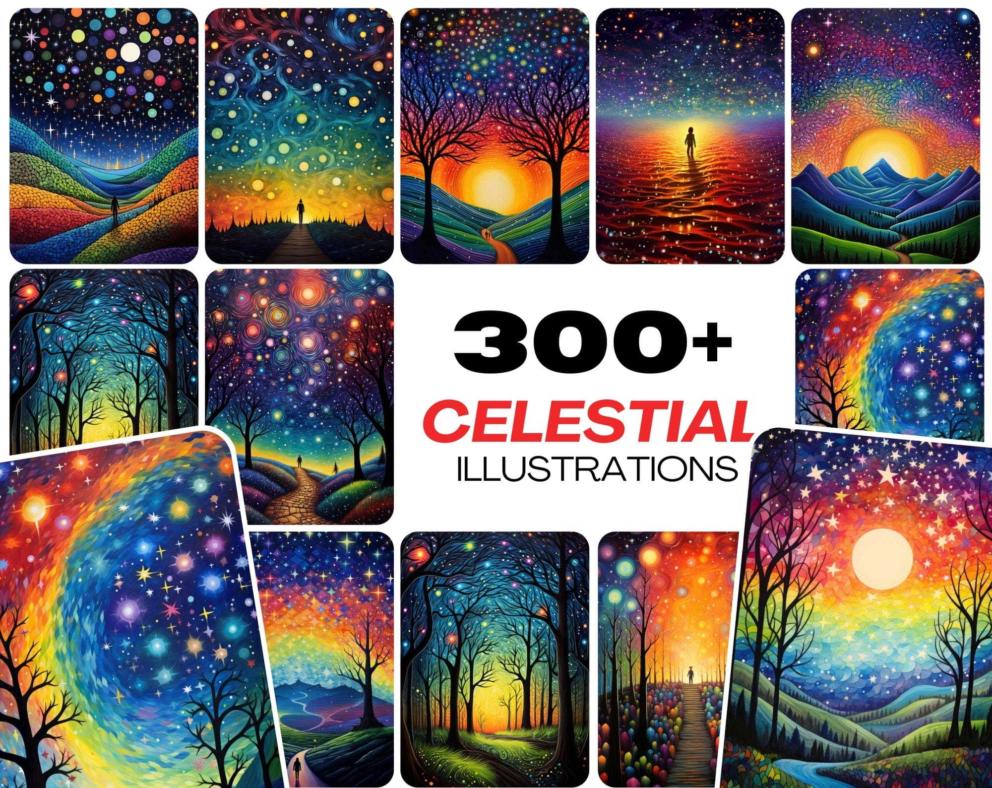 Celestial Landscape Images Bundle, Colorful Starry Night Sky Photos, High-Resolution Digital Art with Commercial License Digital Download Sumobundle