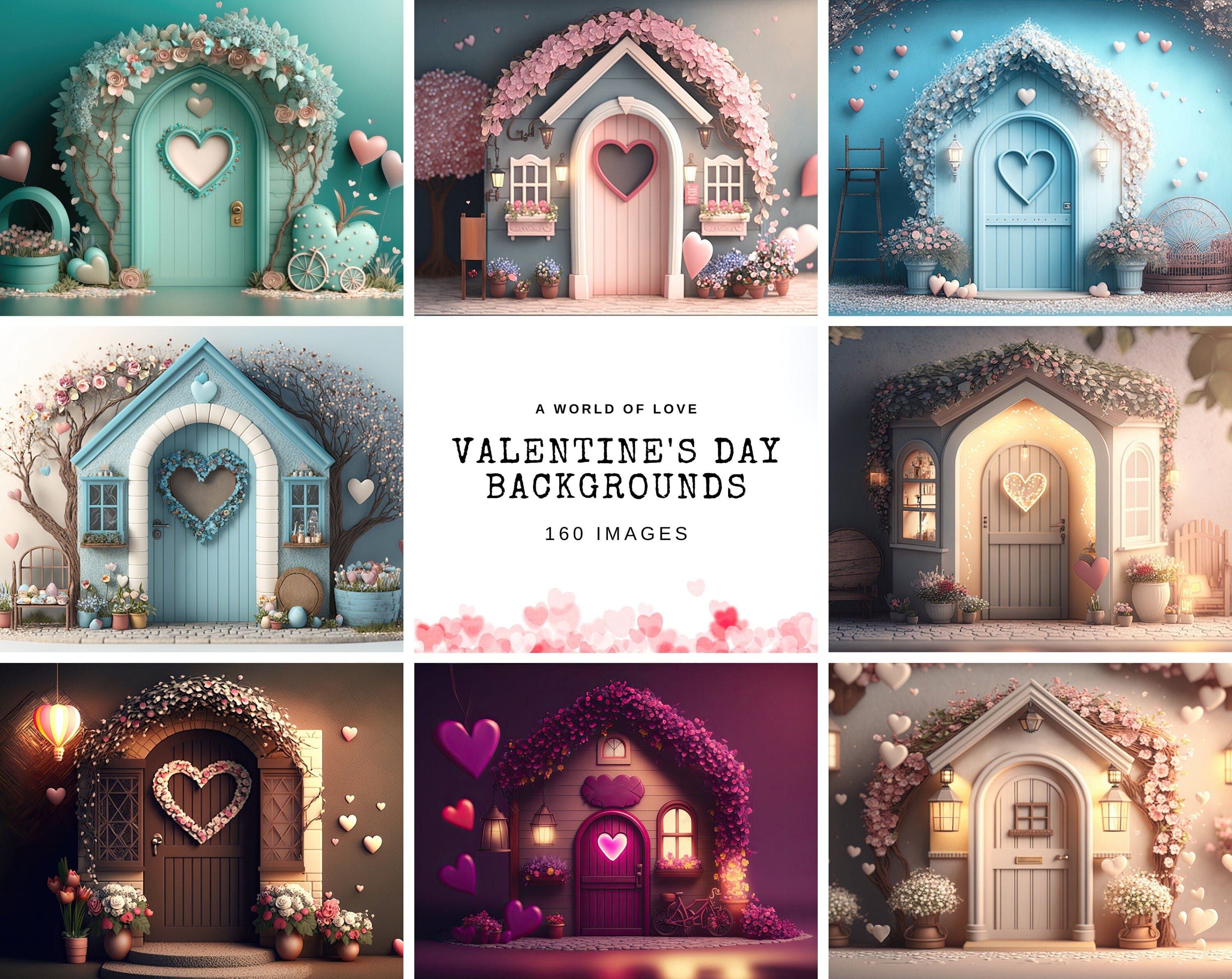 Charming Background Images for Your Valentine's Day Projects, Small Houses & Barn Doors Backgrounds for Valentine's Day, Love Backgrounds Digital Download Sumobundle