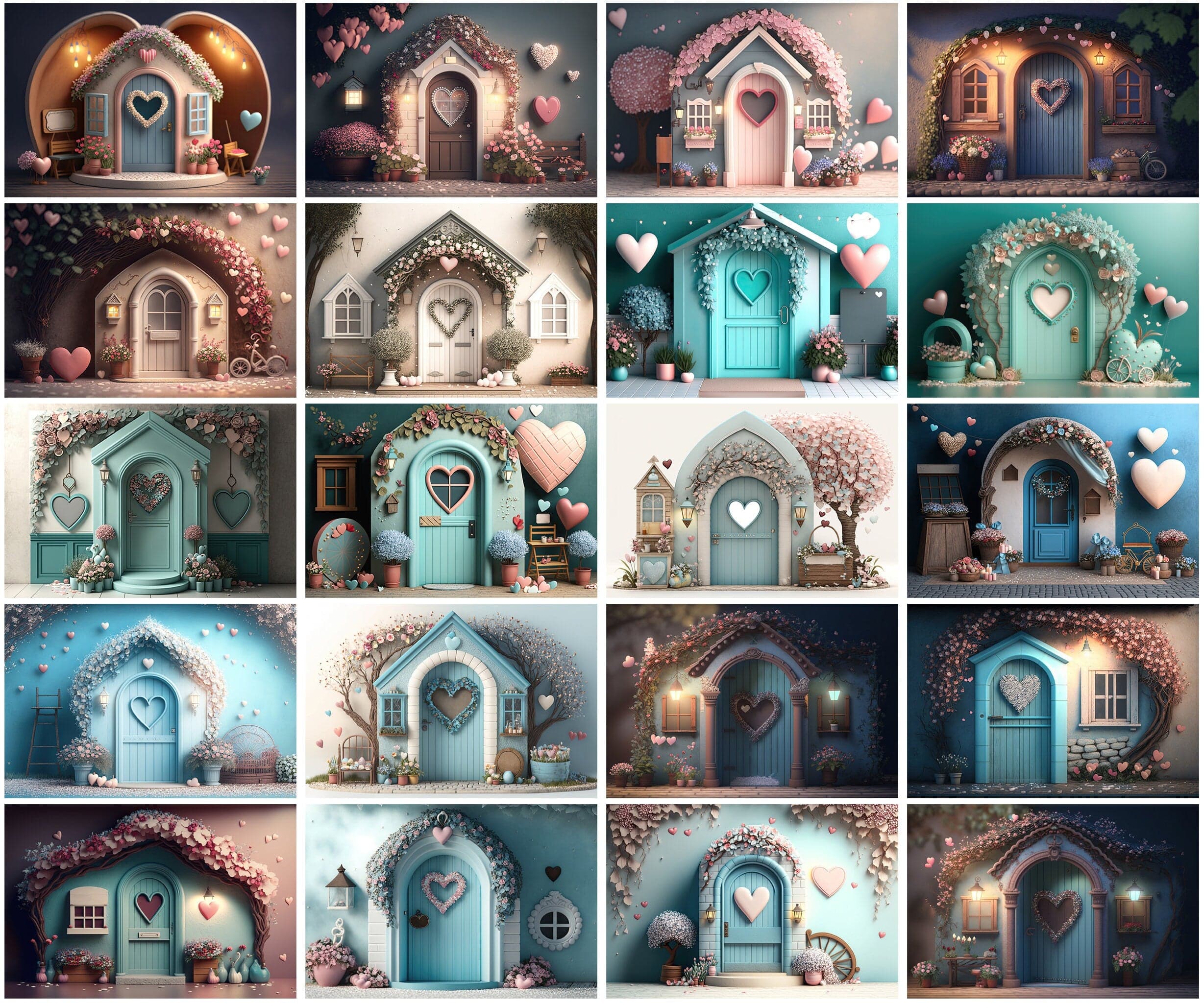 Charming Background Images for Your Valentine's Day Projects, Small Houses & Barn Doors Backgrounds for Valentine's Day, Love Backgrounds Digital Download Sumobundle