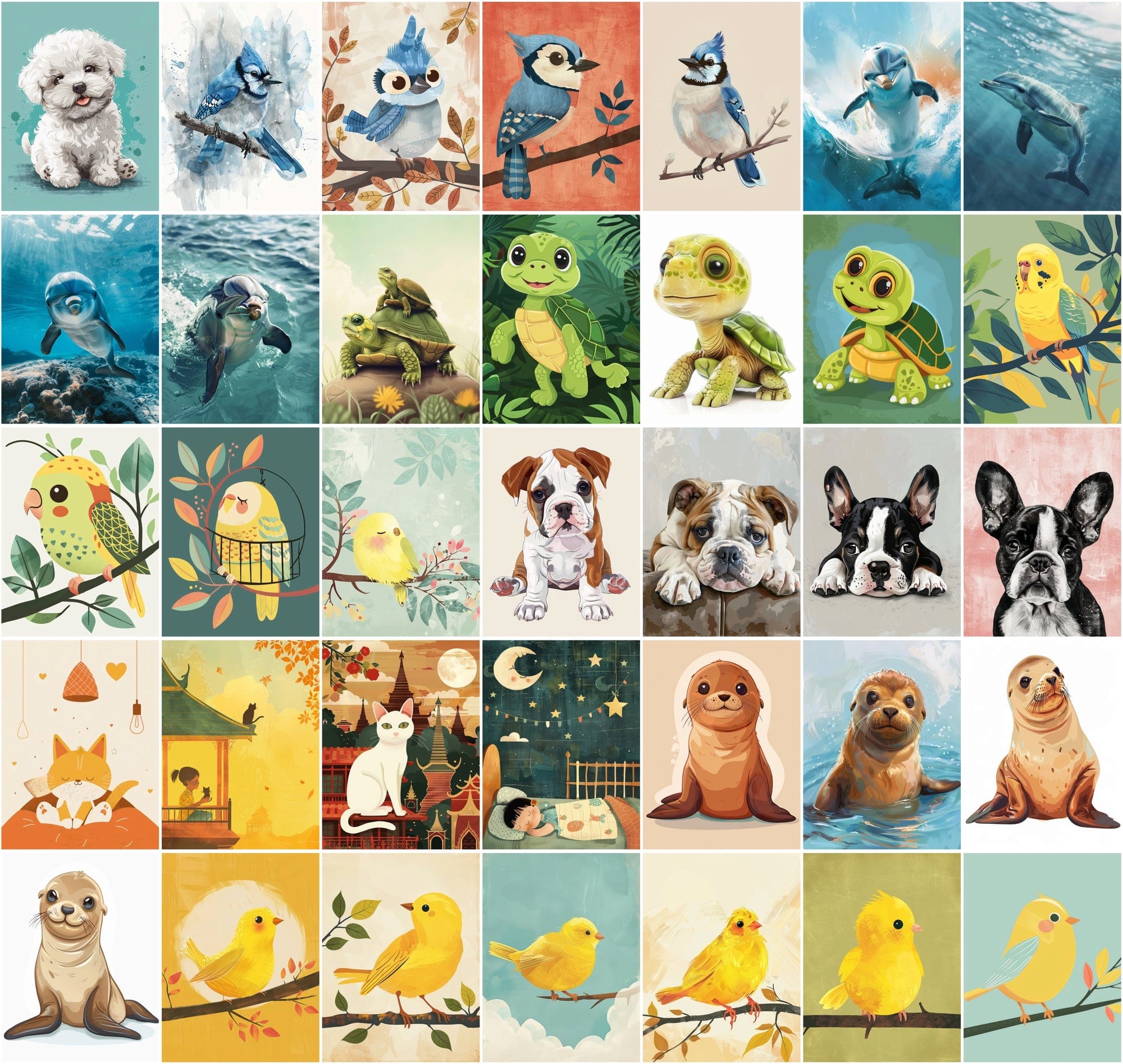 Colorful Animal Nursery Wall Art Prints - Commercial License Included Digital Download Sumobundle