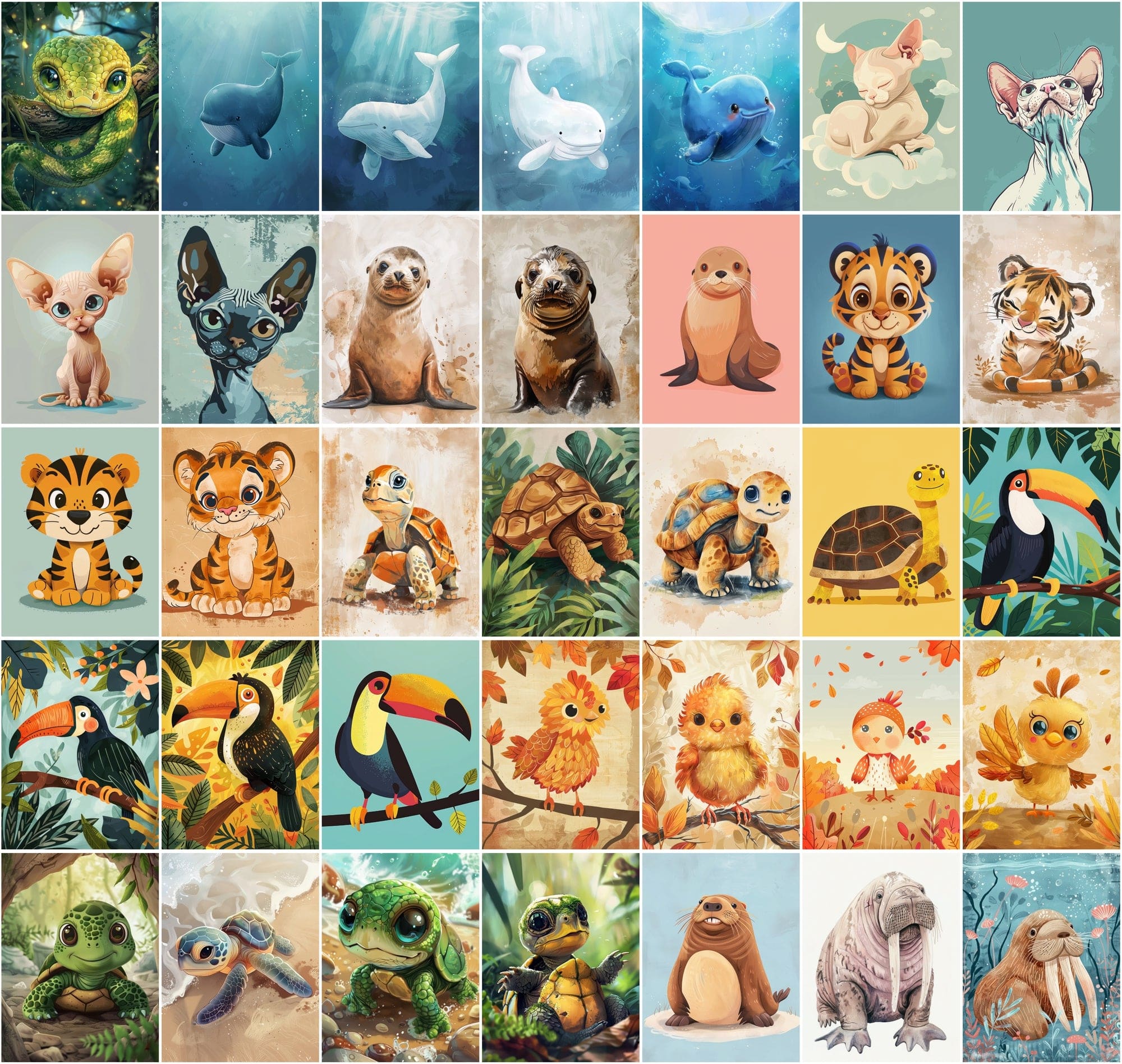 Colorful Animal Nursery Wall Art Prints - Commercial License Included Digital Download Sumobundle